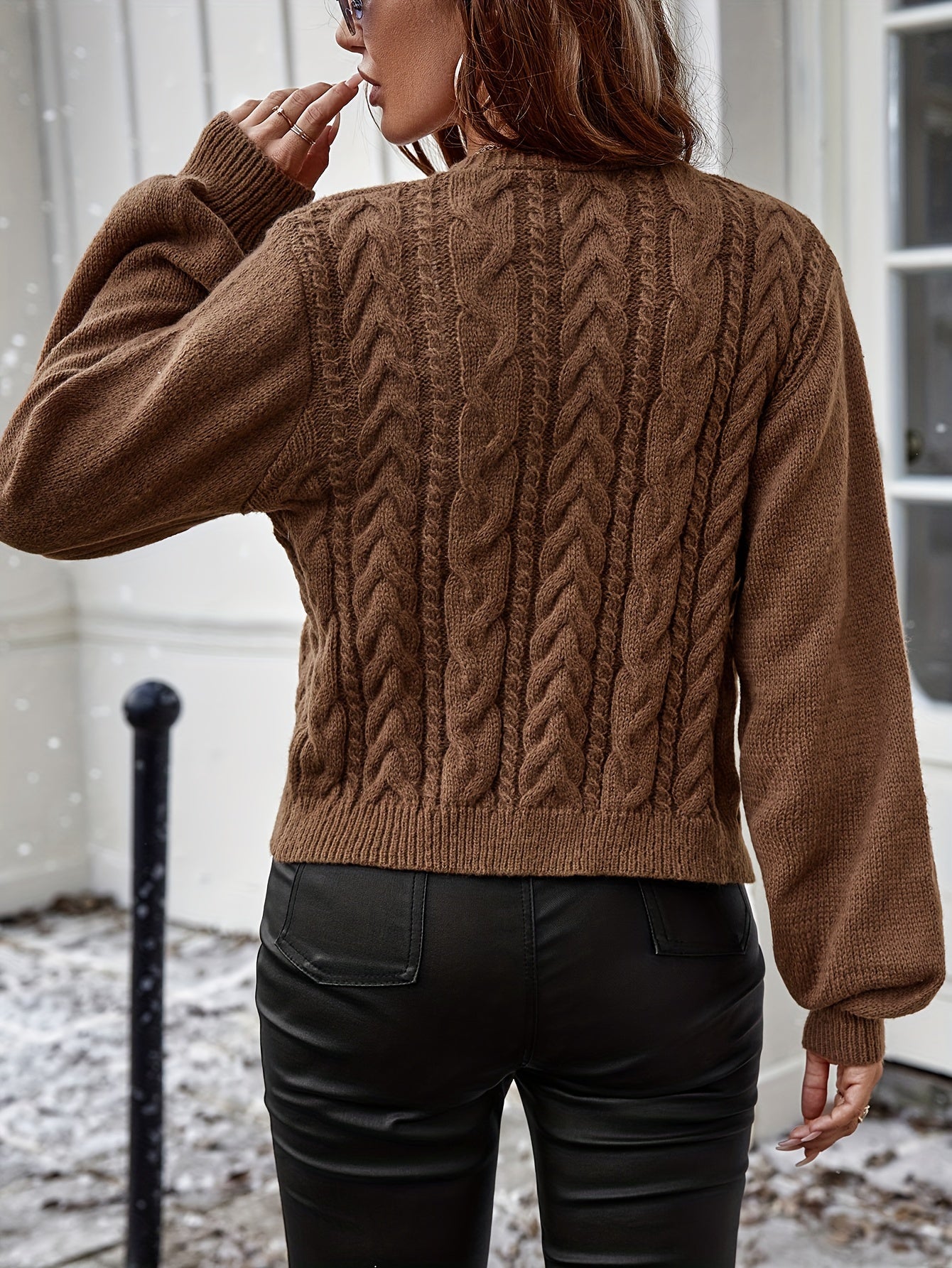 Long Sleeve Solid Color Polyester Cardigan - Elegant Casual Knit Sweater with V-Neck, Tassel Detail, and Drawstring for All Seasons