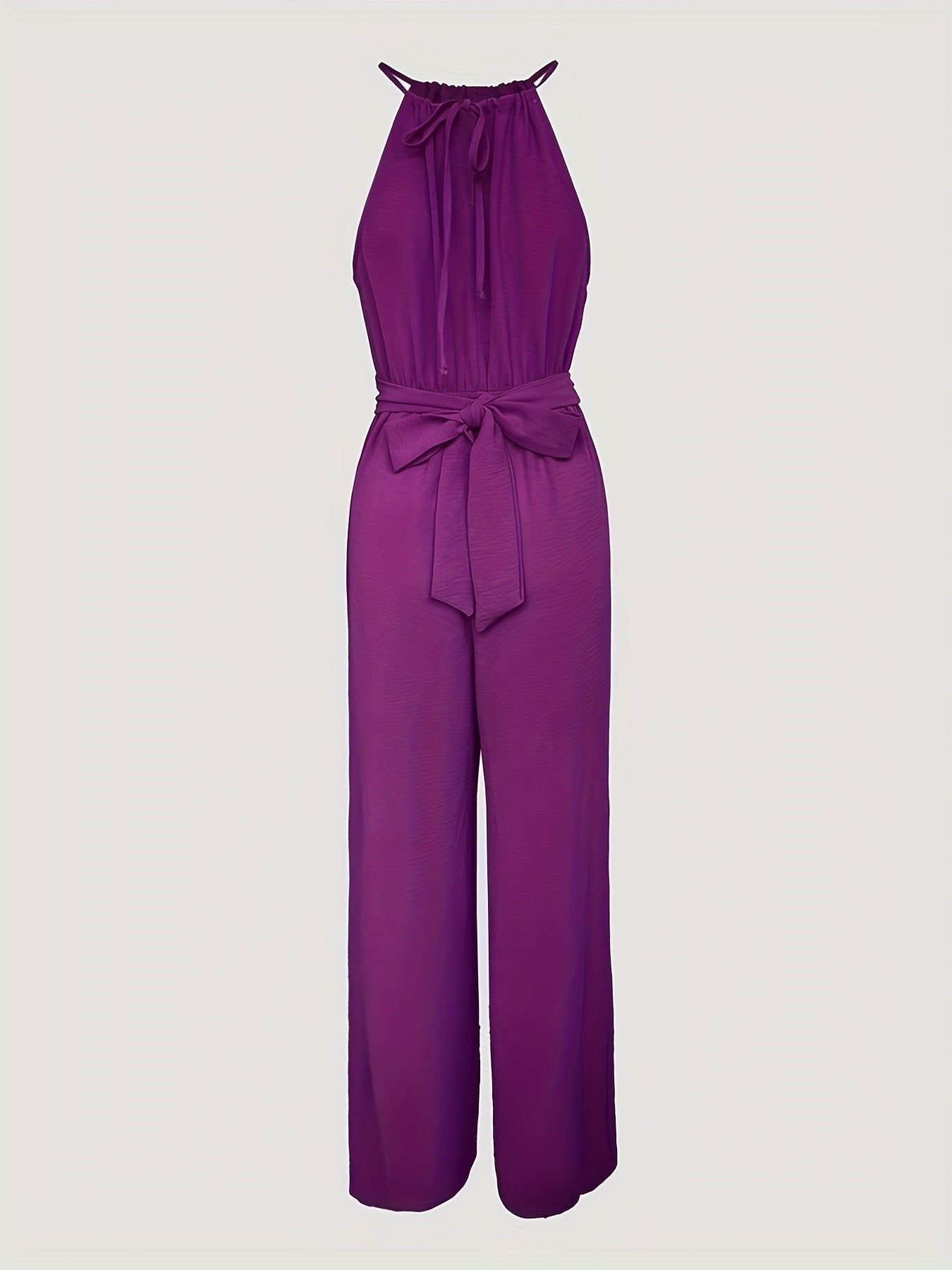 Women'S Halter Sleeveless Lace-up Jumpsuit Casual Waist Ruched Loose Fit Romper