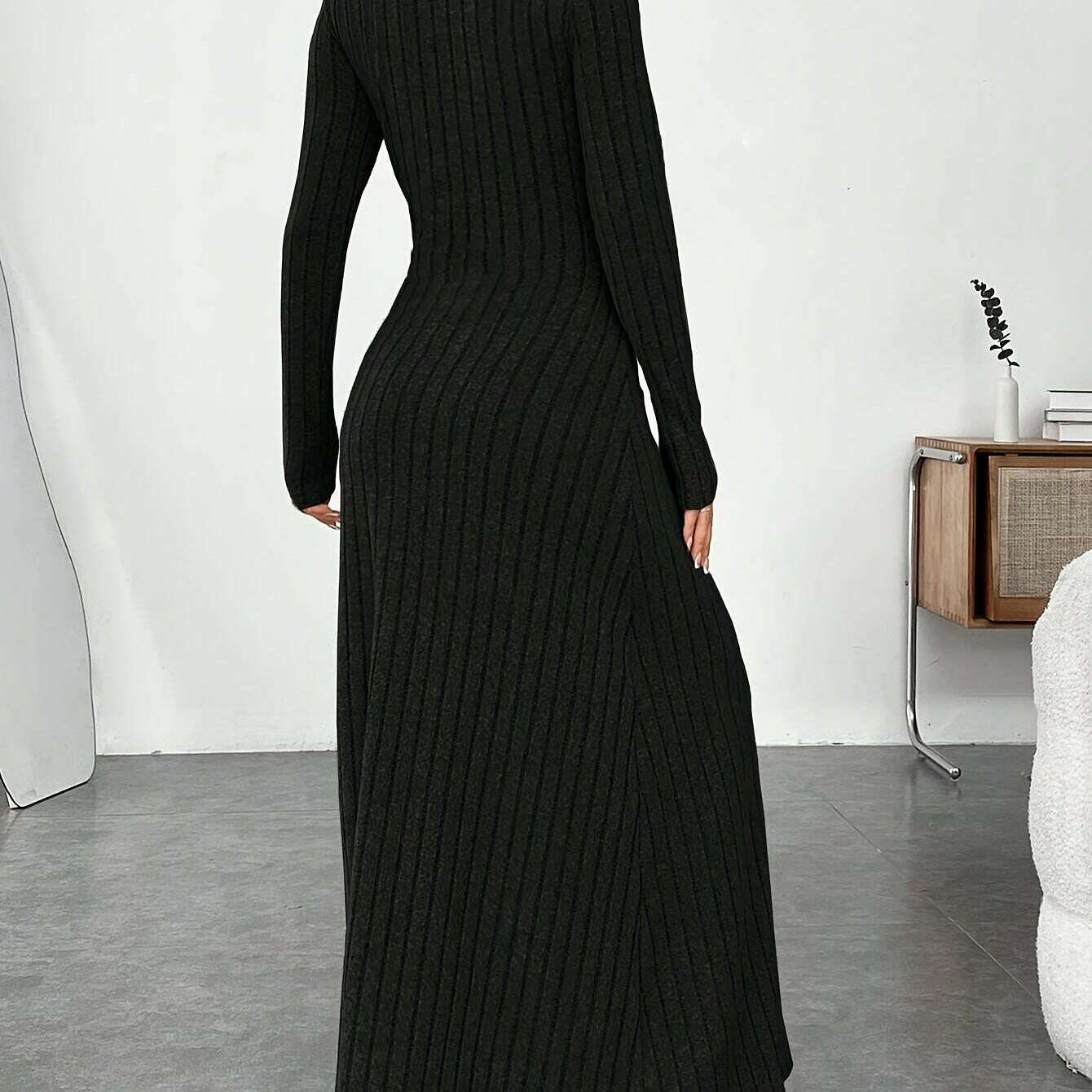 Elegant Ribbed Knit Dress with Umbrella Hem for Women - D&M Boutique