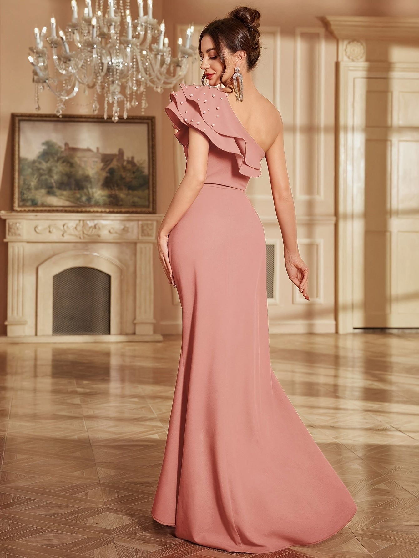 Women's Formal Evening gown - Elegant Wedding Party Dress, Bodycon Mermaid skirt, Pastel pink color, Machine Washable for Bridal, Birthday, Gala Events - Formal Events Dress, Wedding Dress, Bridal Attire, Offshoulder Neckline