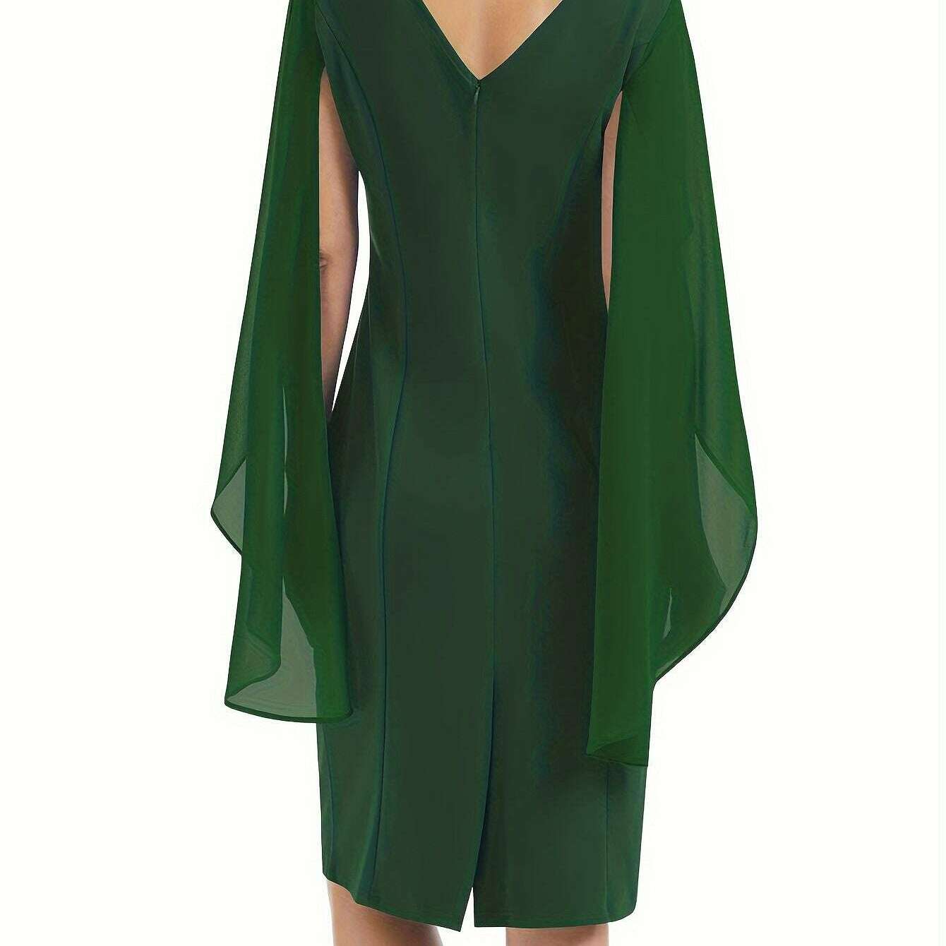 Elegant Midi Bodycon Dress with Cape Sleeves and Slit Hem - D&M Boutique