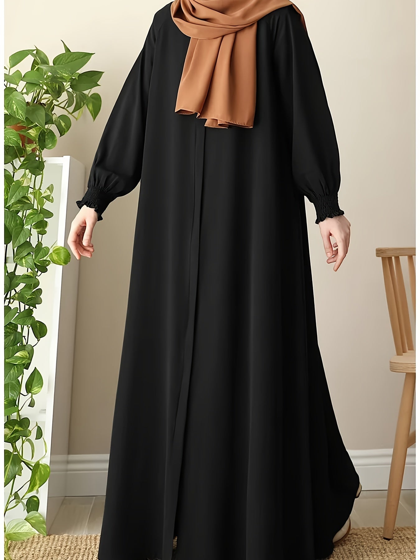 Middle Eastern Muslim Comfortable Solid Color Robe 8358