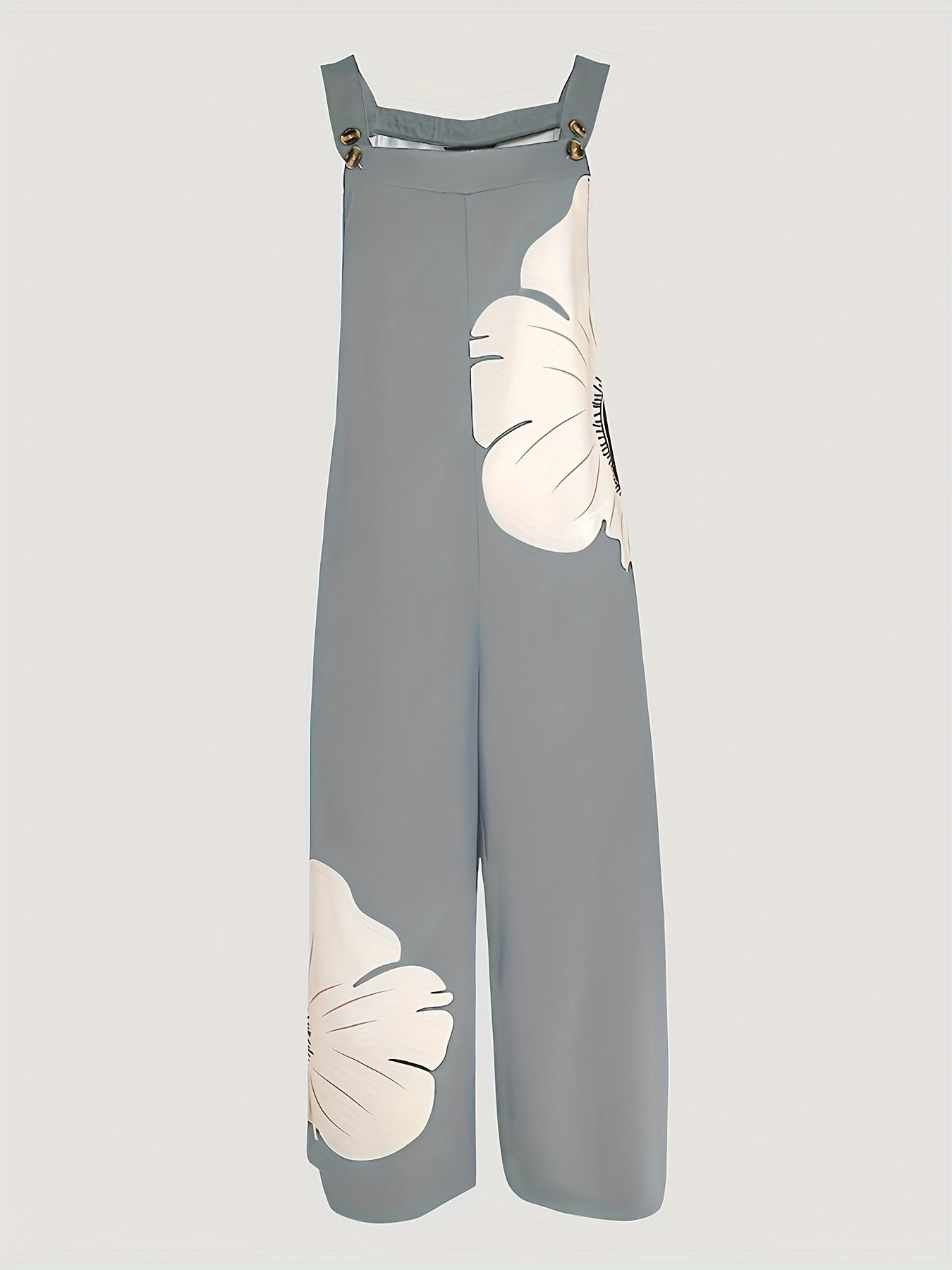 Women's Floral Print Sleeveless Jumpsuit - Thick Strap Ruched Design, Loose Fit Casual Romper with Pockets, H-Silhouette Long Length for Spring Summer Fall, Hand Wash Only, Seasonal Fashion, Flowy Material, Warm Weather Cloth