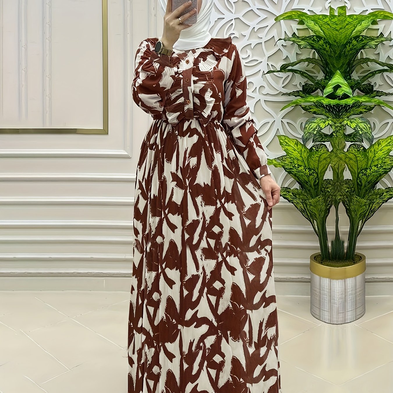 Women's Middle Eastern Muslim Print Long Dress