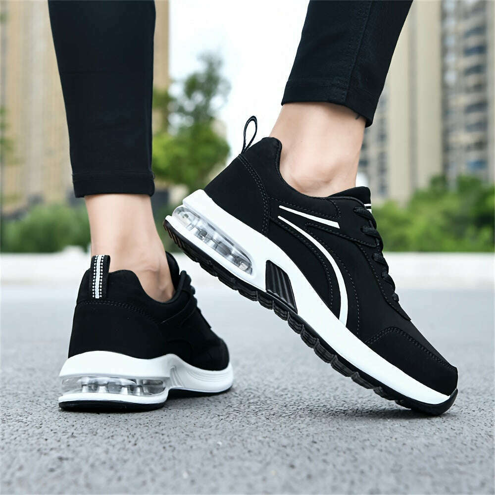 Lightweight Black Faux Leather Women's Sneakers