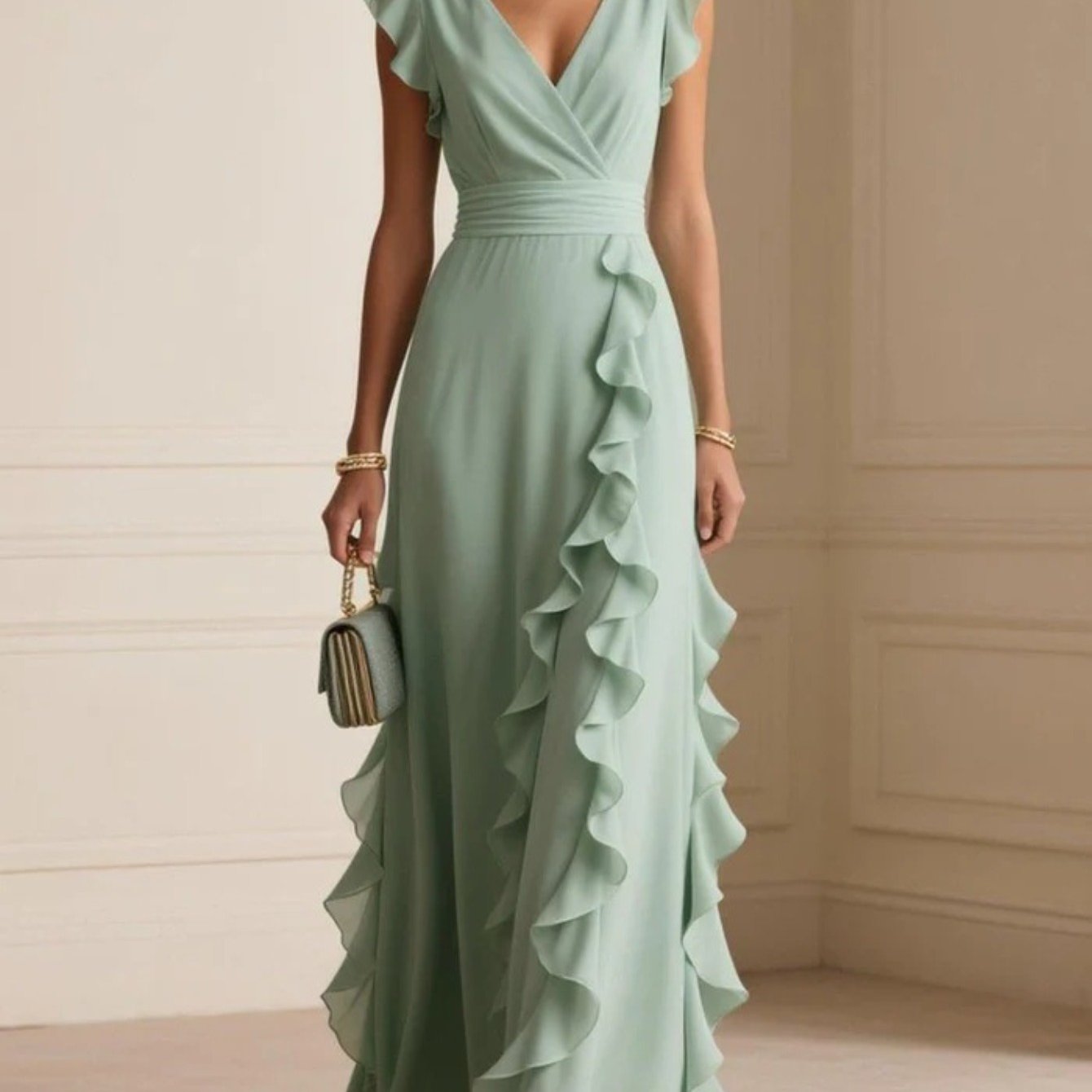 Women'S Elegant V-Neck Formal & Casual Dress - Flattering Fit Long Evening Gown, All-Season Party, Wedding, Office, Beach Outfit - Chic Formal Attire for Women, Dresses for Wedding Guest, Office Wear, Flowy Fabric, Comfortabl