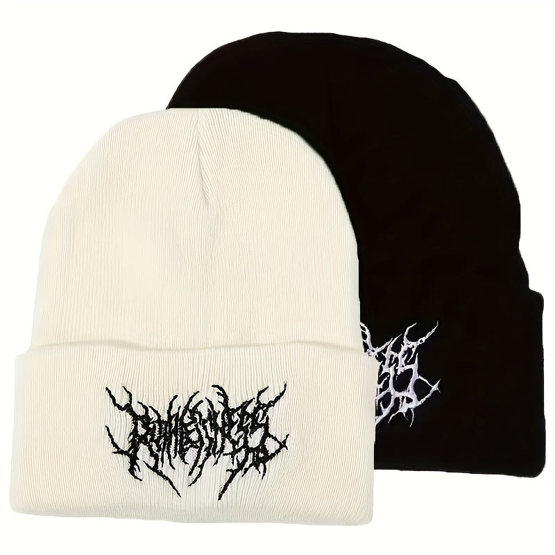 2-Pack Gothic Embroidery Beanie – Unisex Winter Cap