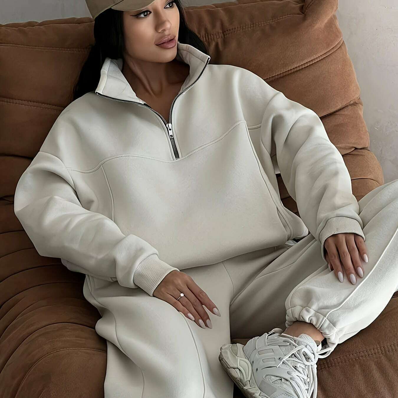 2024 Fall Fashion Stitching Padded Long Sleeve Sweater & Trousers Set