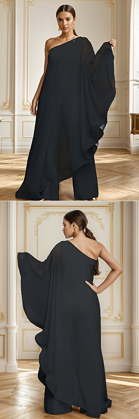 PORRCEY Sexy Single Shoulder Ruffled Sleeveless Solid Color Patchwork Elastic Jumpsuit