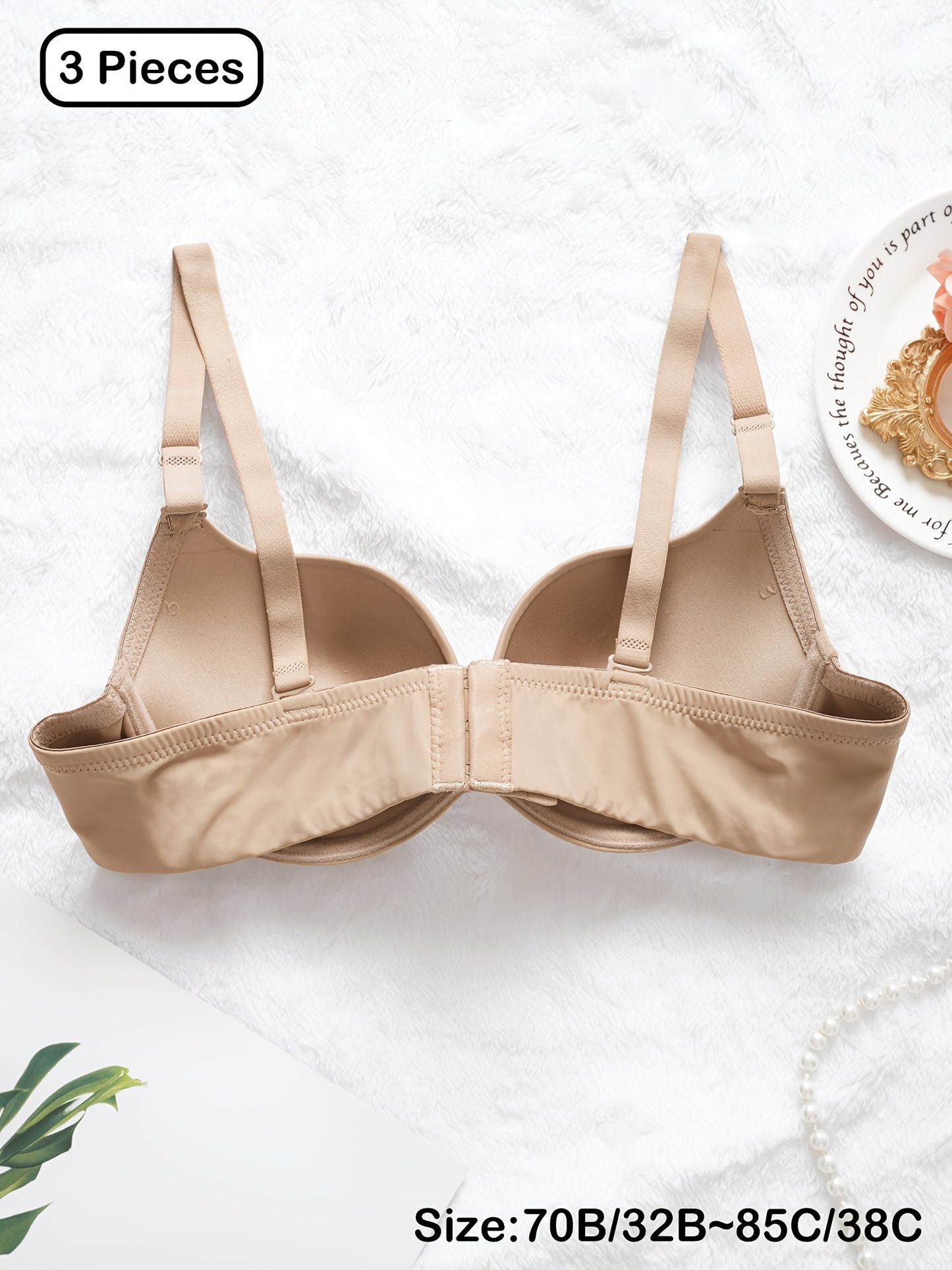 3pcs Ultra Soft Push-Up Bras for Women - Comfortable, Lightweight T-Shirt Style with Underwire Support & Non-Removable Pads