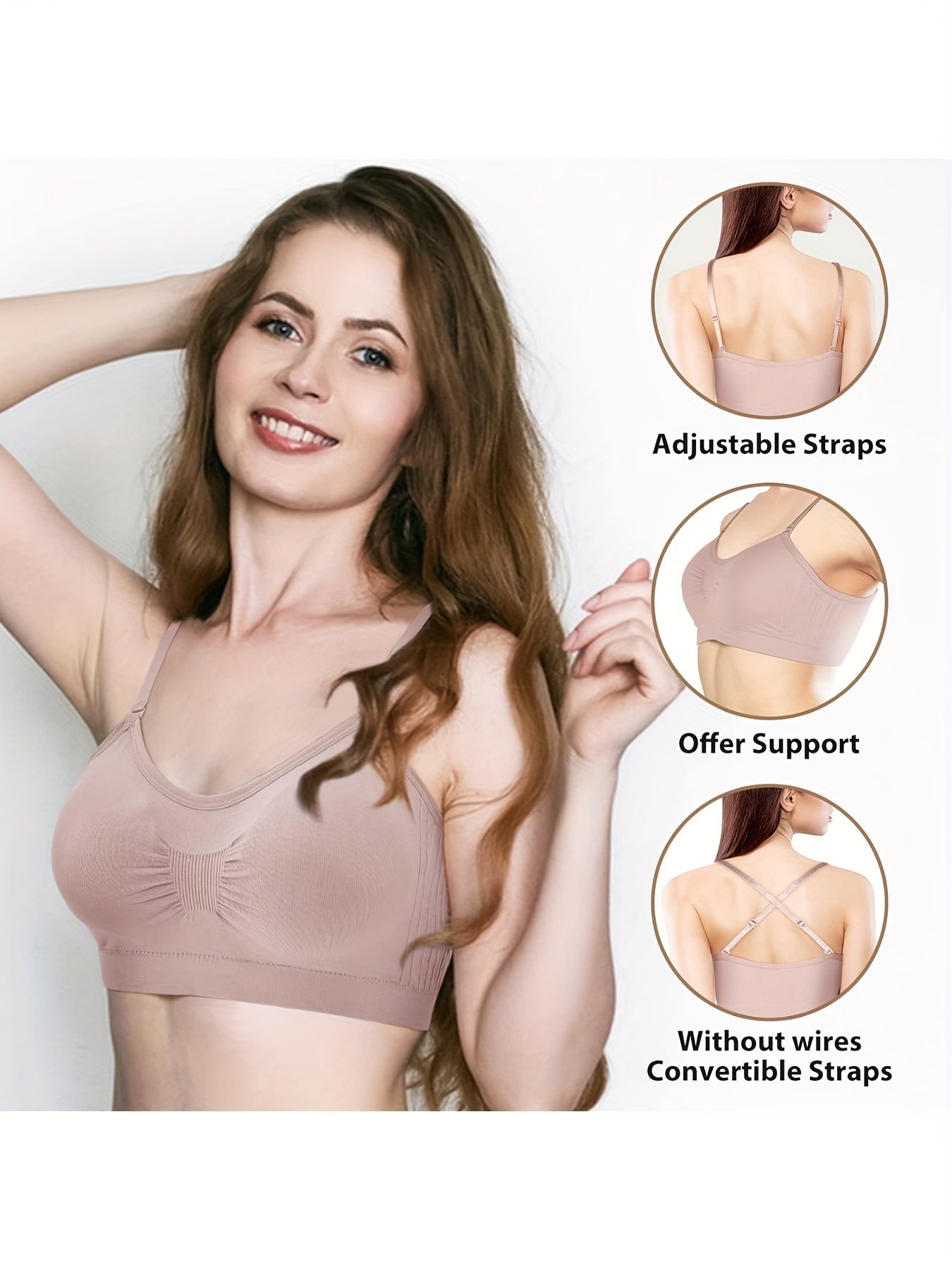4pcs V Neck Padded Bralette Cami Bra Wireless Tank Top Bra Sports Bra with Adjustable Straps