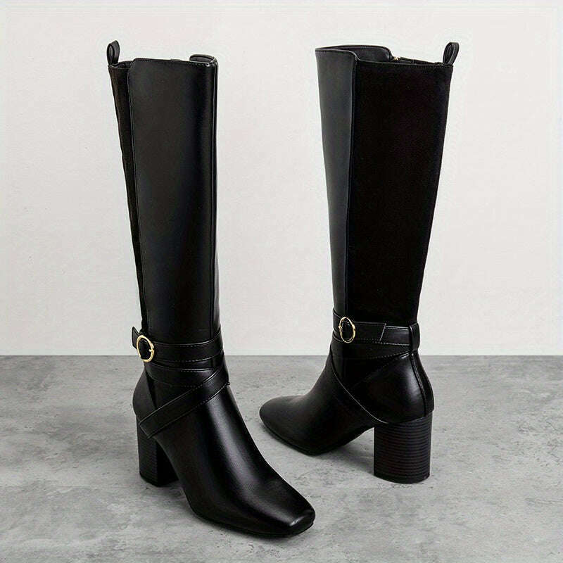 Knee High Block Heel Riding Boots