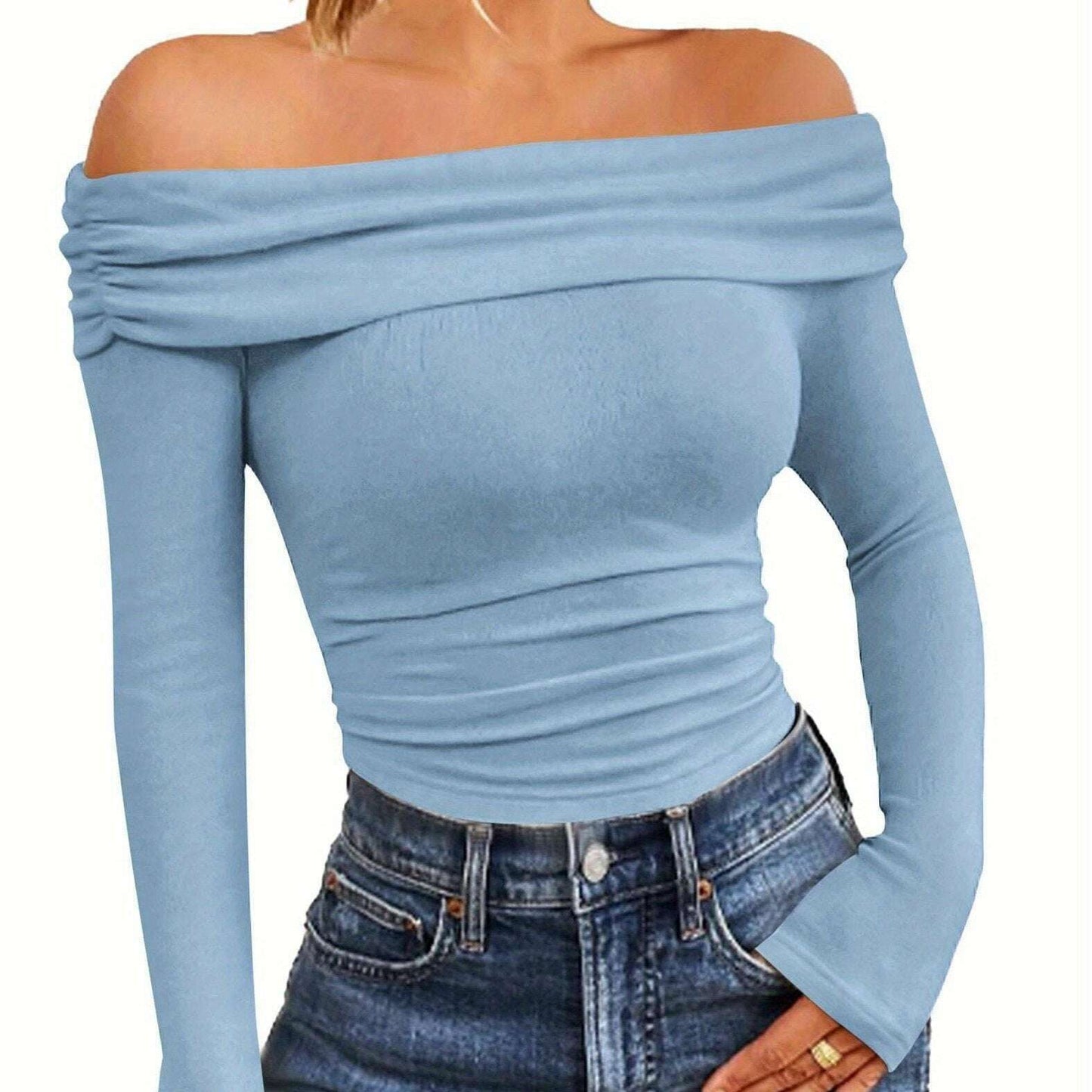 2024 Women's Off-Shoulder Long Sleeve Slim Fit Top - D&M Boutique