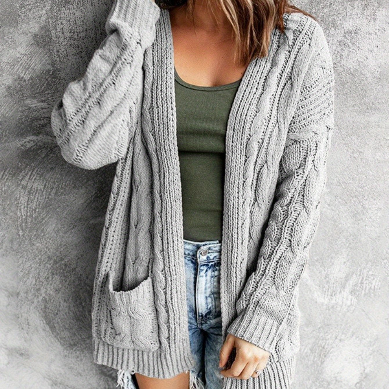 Women'S Elegant Cable Cardigan - Open Front Sweater with Side Pockets, Soft Sweater for Fall/Winter, Office, Party, Everyday Outfits - Women'S Sweater, Ladies Sweaters, Fall Wardrobe, Classic Knitwear, Cozy Material, Versatil