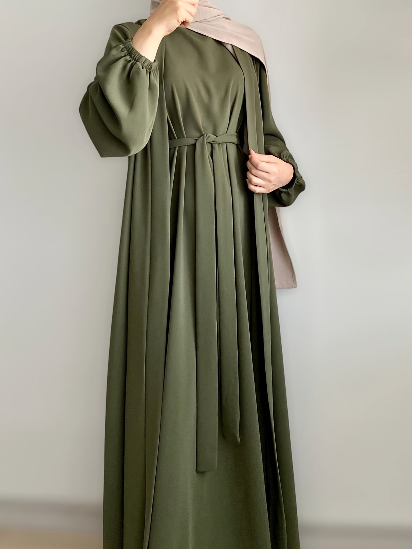 One set of sleeveless innerwear and outerwear combination in solid color, Elegant Casual polyester (polyester CEY breathable fabric) Muslim abaya for spring/summer/fall, does not include headscarf!