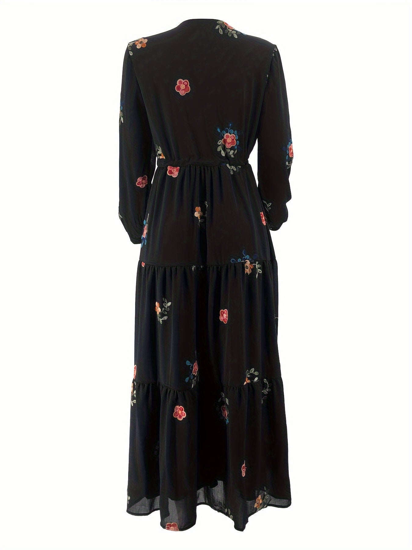 Ramadan Floral Pattern Abaya Dress, Elegant Button Front Long Sleeve Maxi Dress, Women's Clothing