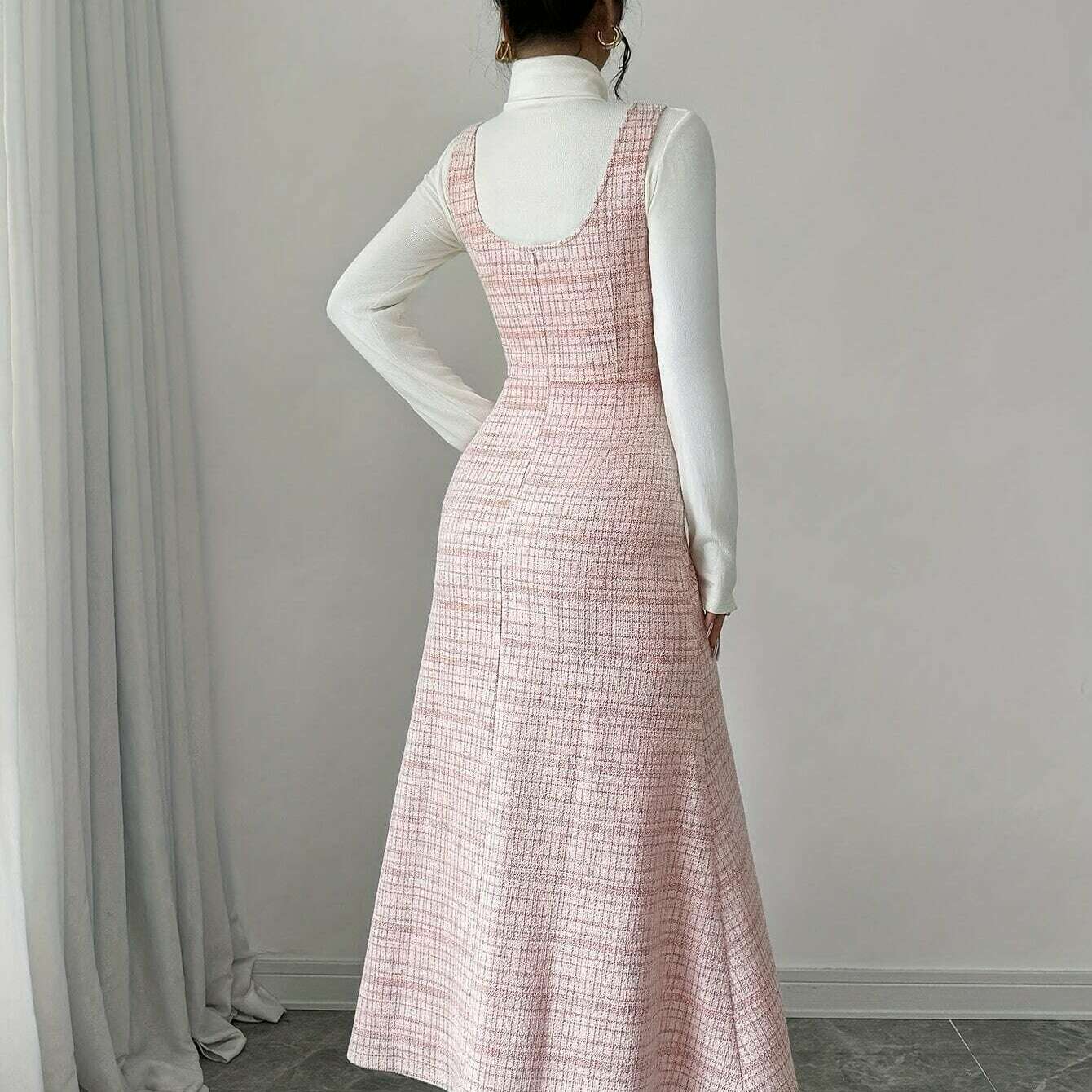 Polyester Blend Tartan Knit Dress