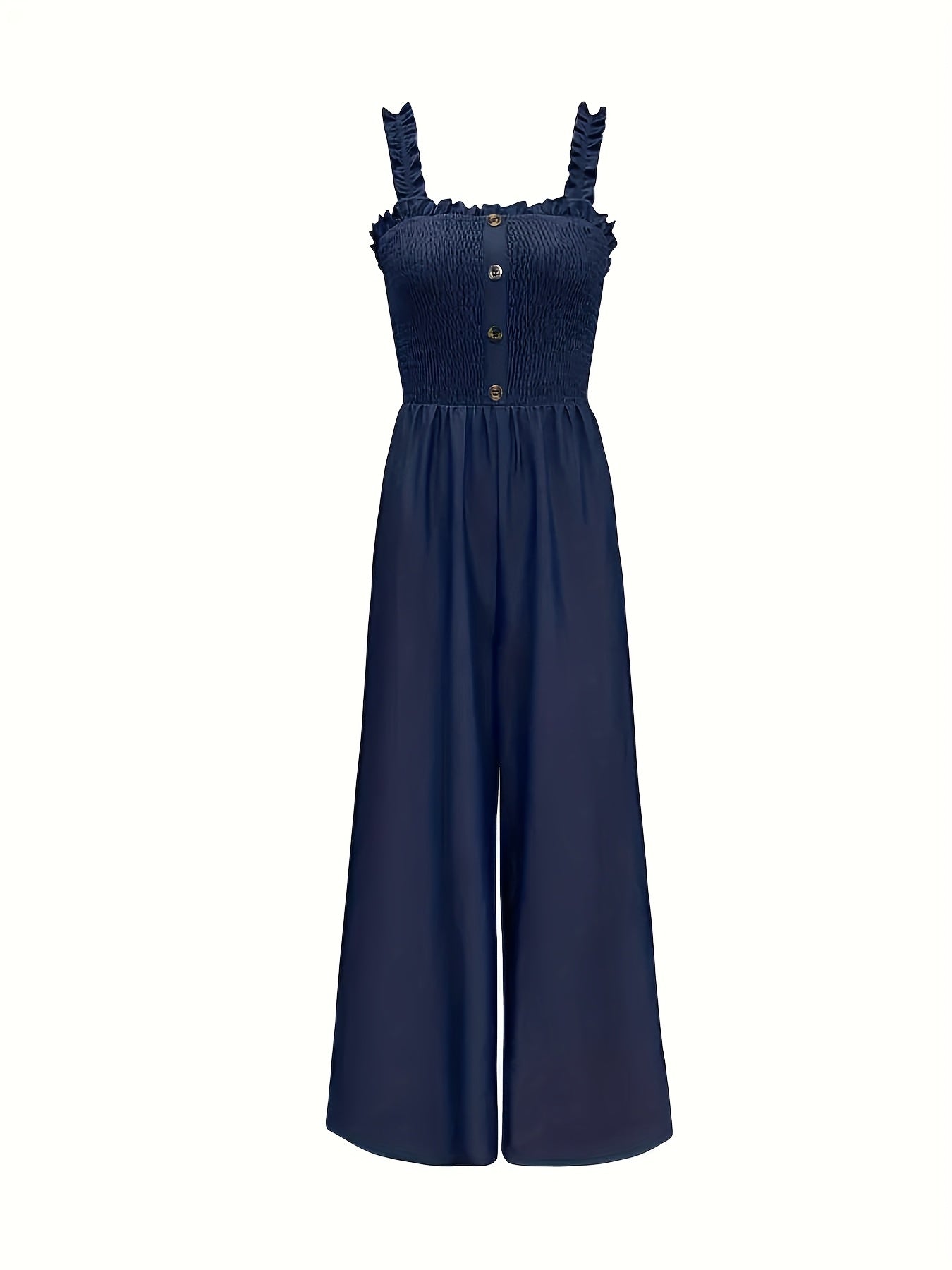 Women's One-piece Overalls Romper Smocked Front Wide Pants Jumpsuit