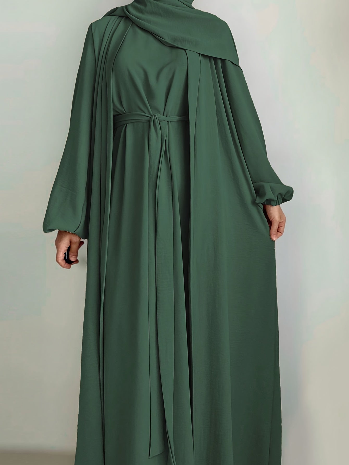 One set of sleeveless innerwear and outerwear combination in solid color, Elegant Casual polyester (polyester CEY breathable fabric) Muslim abaya for spring/summer/fall, does not include headscarf!