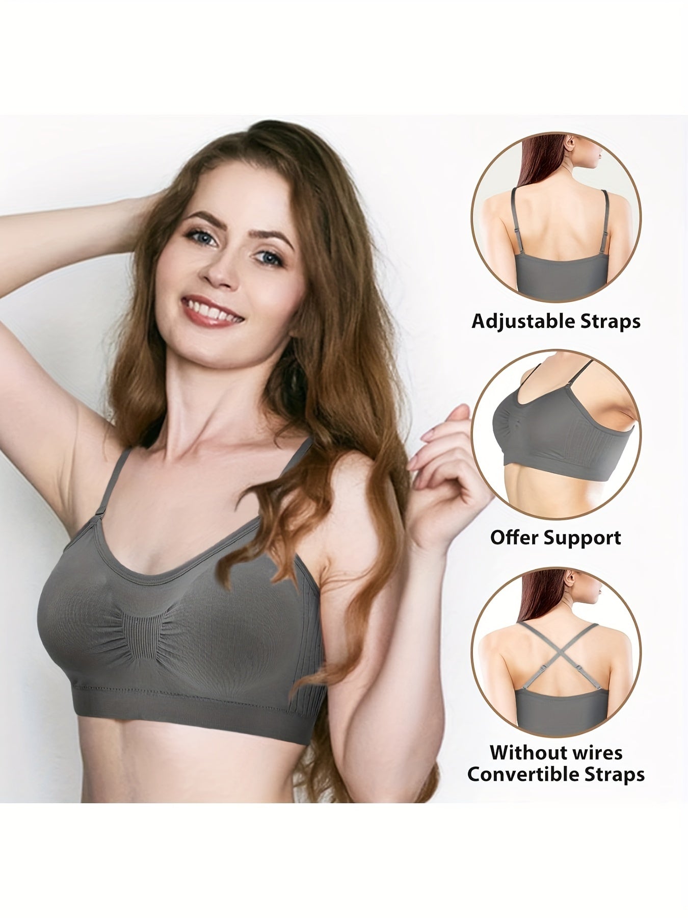 4pcs V Neck Padded Bralette Cami Bra Wireless Tank Top Bra Sports Bra with Adjustable Straps