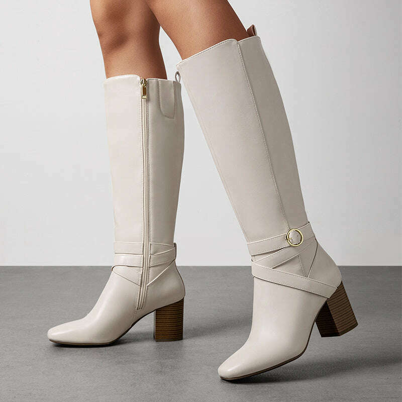 Knee High Block Heel Riding Boots