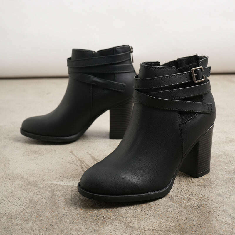 Women's Chunky High Heel Ankle Boots Close Toe Fall Heeled Booties Shoes, Autumn Winter Boots, fit spring, summer, autumn and winter