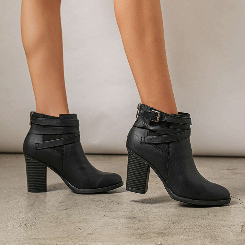 Women's Chunky High Heel Ankle Boots Close Toe Fall Heeled Booties Shoes, Autumn Winter Boots, fit spring, summer, autumn and winter