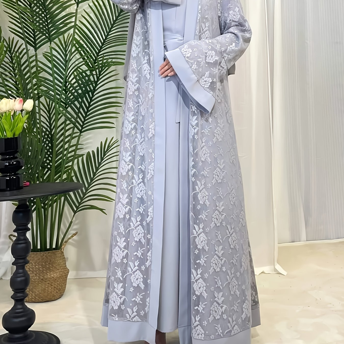 Elegant Ramadan Lace Robe Set 6420 - Long, Elegant Design for Special Occasions