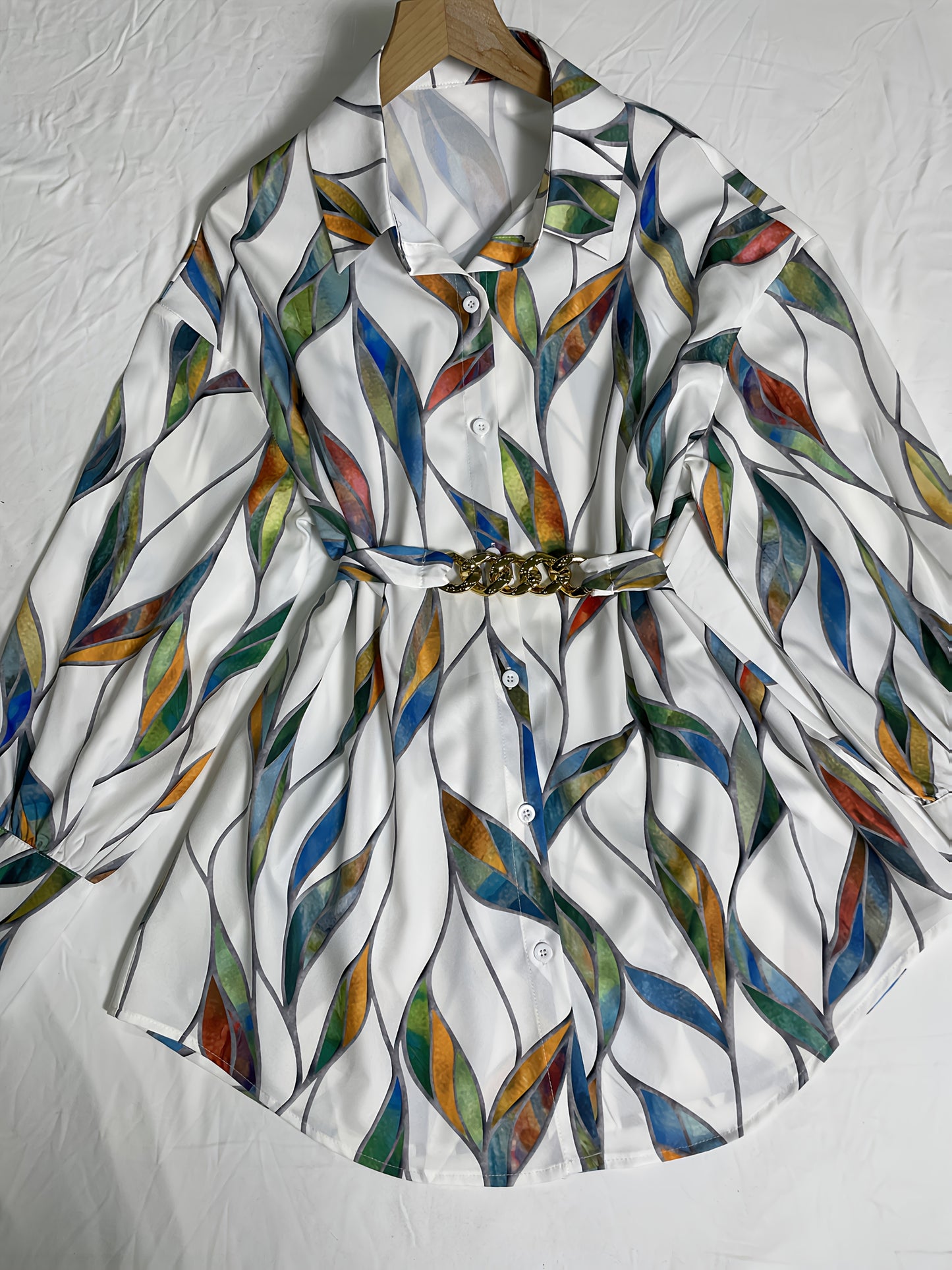 Loose Long-sleeved Casual Retro Style Women'S Top For Going Out; Fashionable Shirt With A Belt