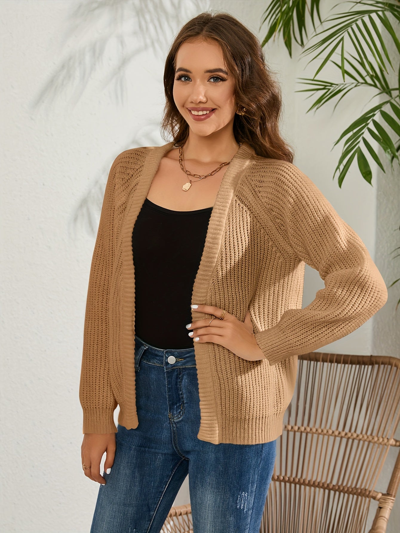 Women'S V-neck Green Khaki Knitted Sweater Long Sleeve Soft Knitted Cardigan Spring And Autumn Outerwear