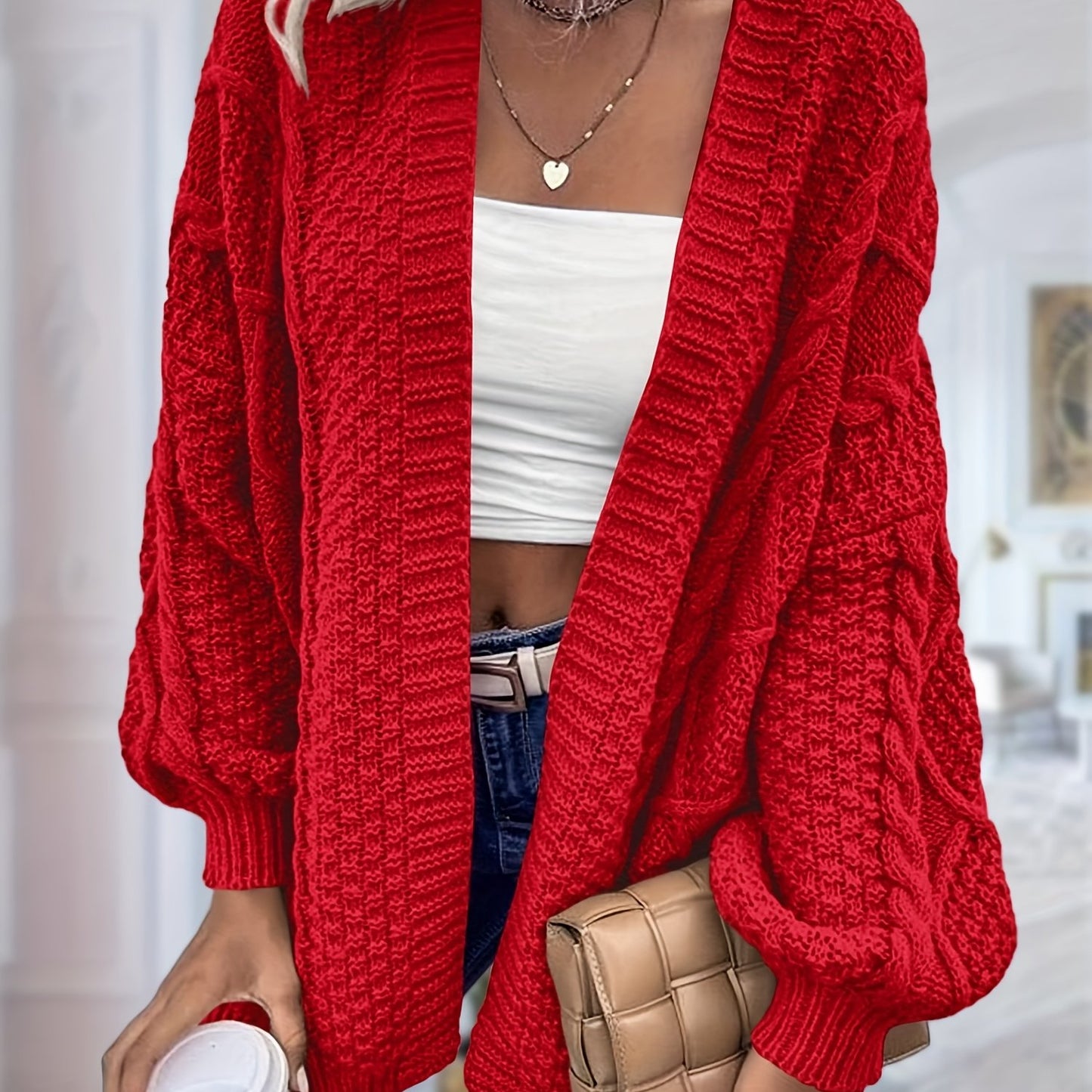 Women's Oversized Chunky Cable Cardigan Sweater Coat - Soft Pink Open Front Long Sleeve Winter Coat with Button-Free Closure, Cozy Fall & Winter Sweater for Casual Semi-Formal Outfits