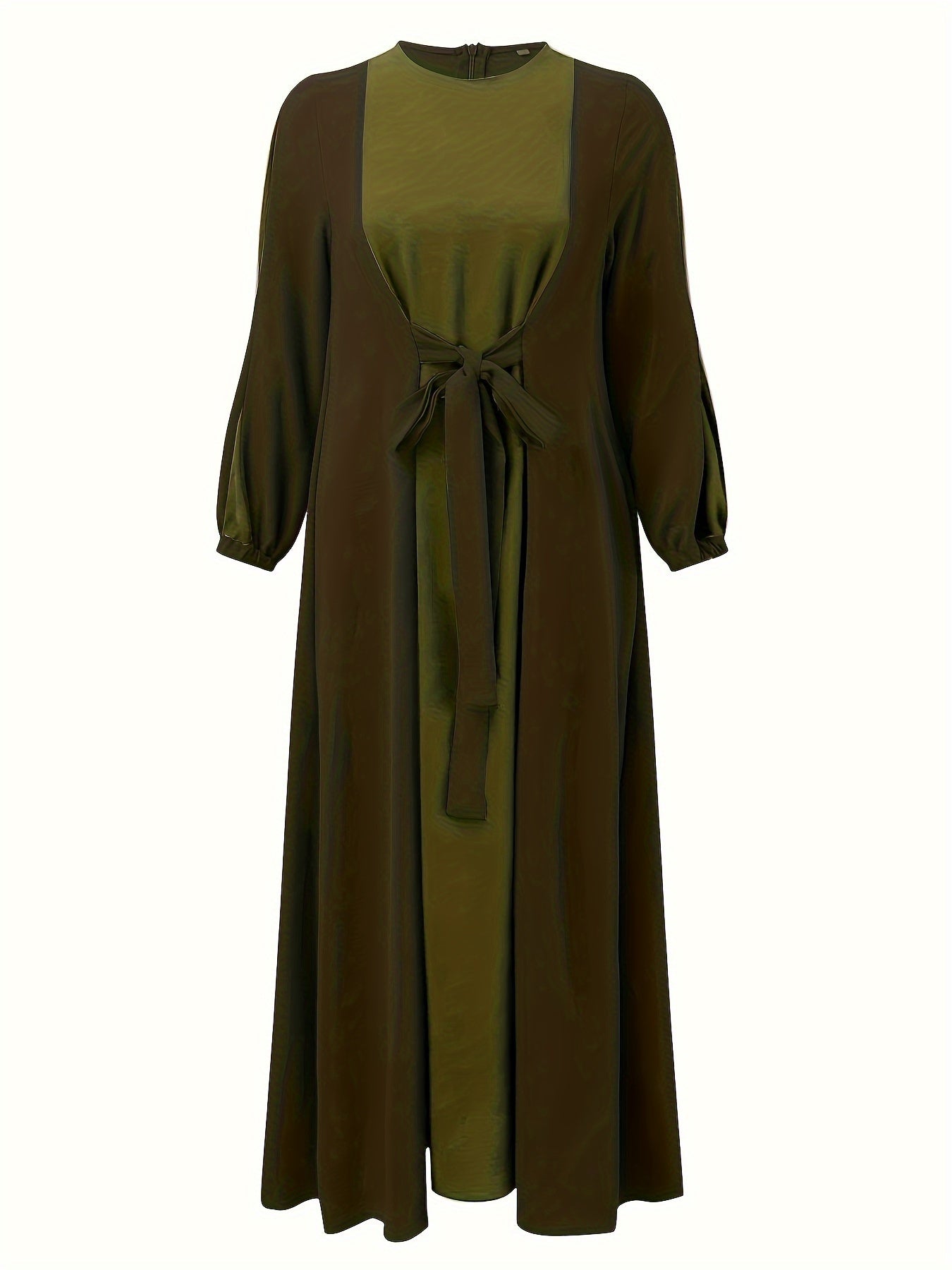 Ramadan Elegant Tie Front Kaftan Dress - Abayas with Long Sleeve, Maxi Length, Color Block Design, Women's Clothing for Special Occasions - Classic, Modest, and Chic Fashion