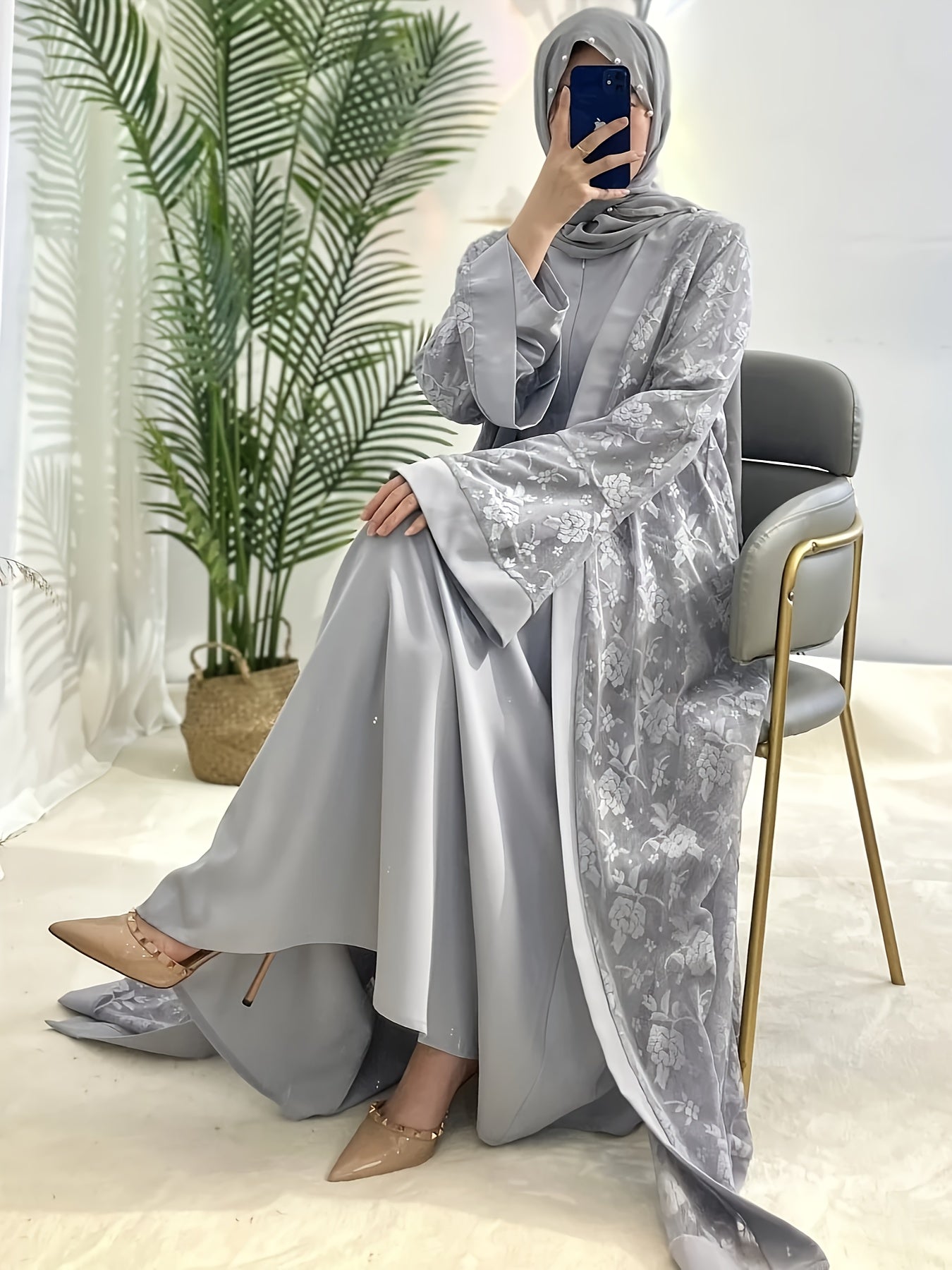 Elegant Ramadan Lace Robe Set 6420 - Long, Elegant Design for Special Occasions