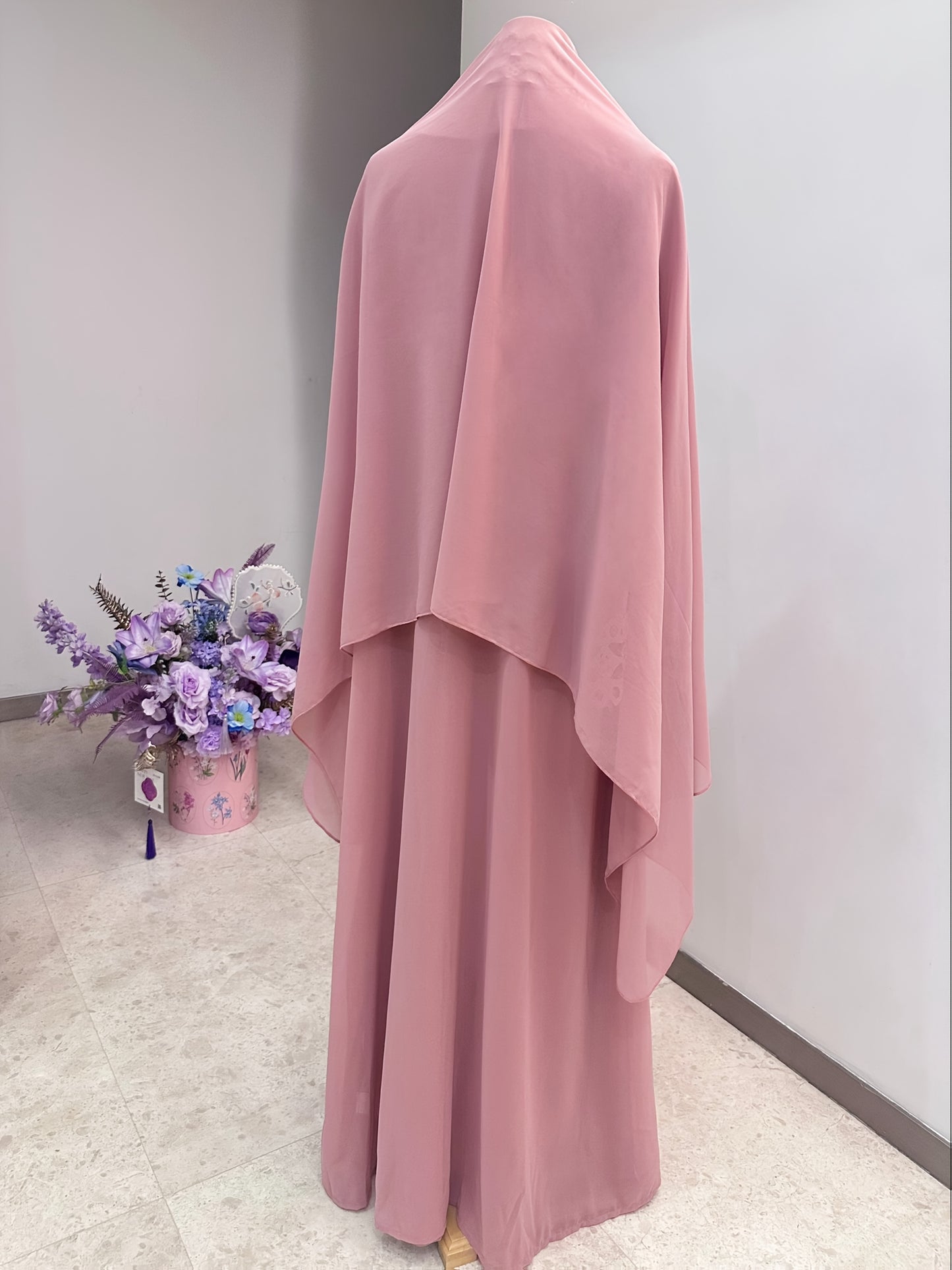 Middle Eastern Muslim Fashion Long Sleeve Embroidered Contrast Lace Patchwork Abaya Dress and Hijab Three-Piece Set