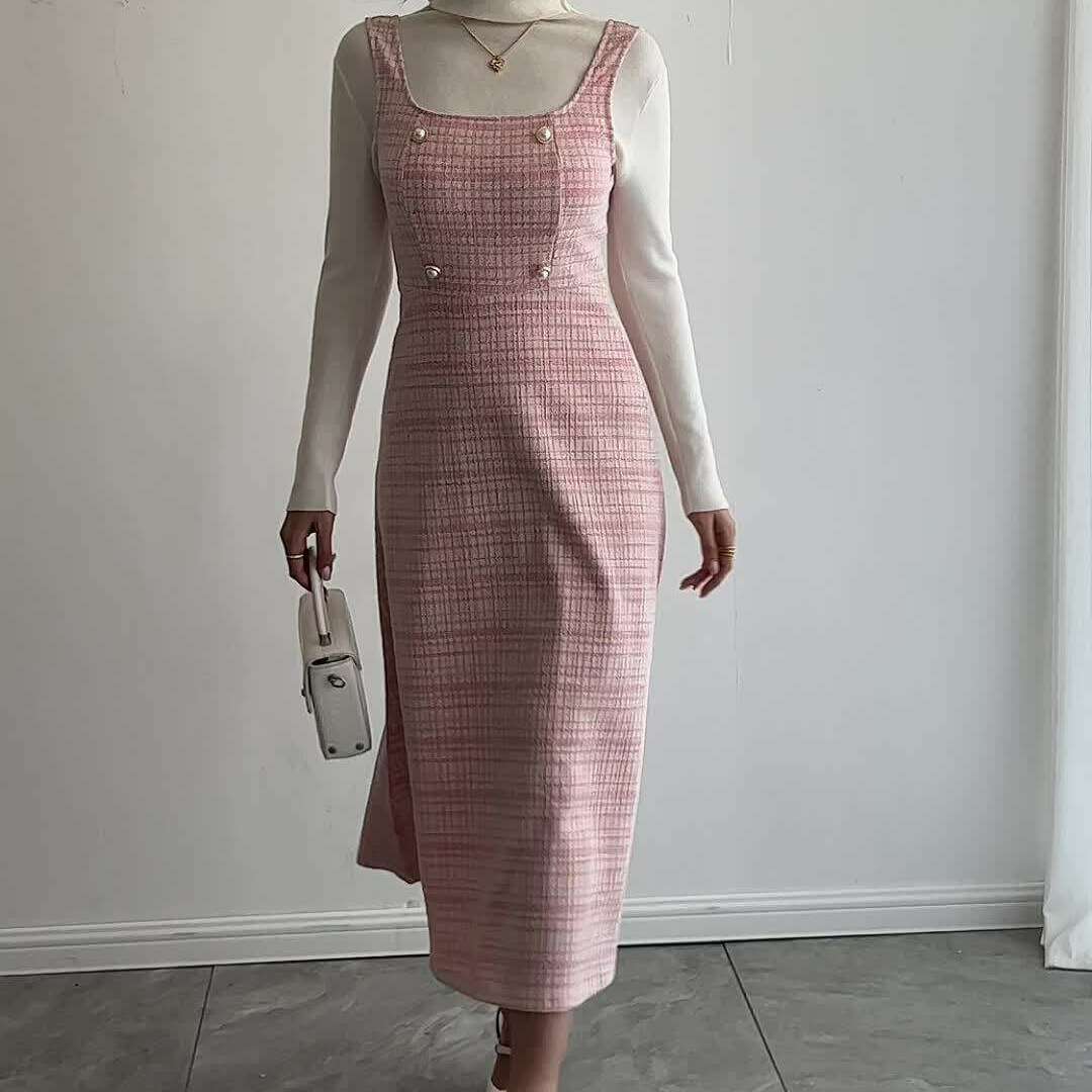 Polyester Blend Tartan Knit Dress