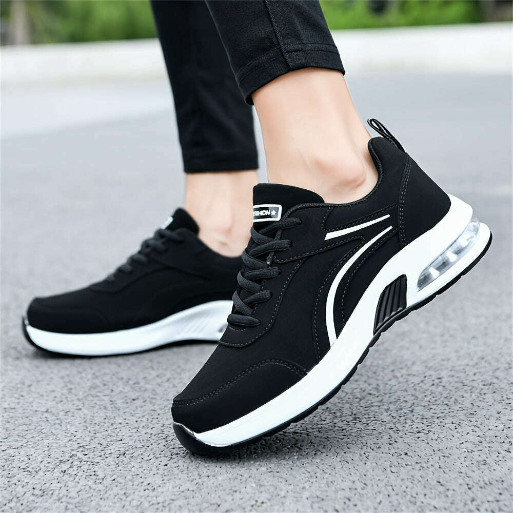 Lightweight Black Faux Leather Women's Sneakers