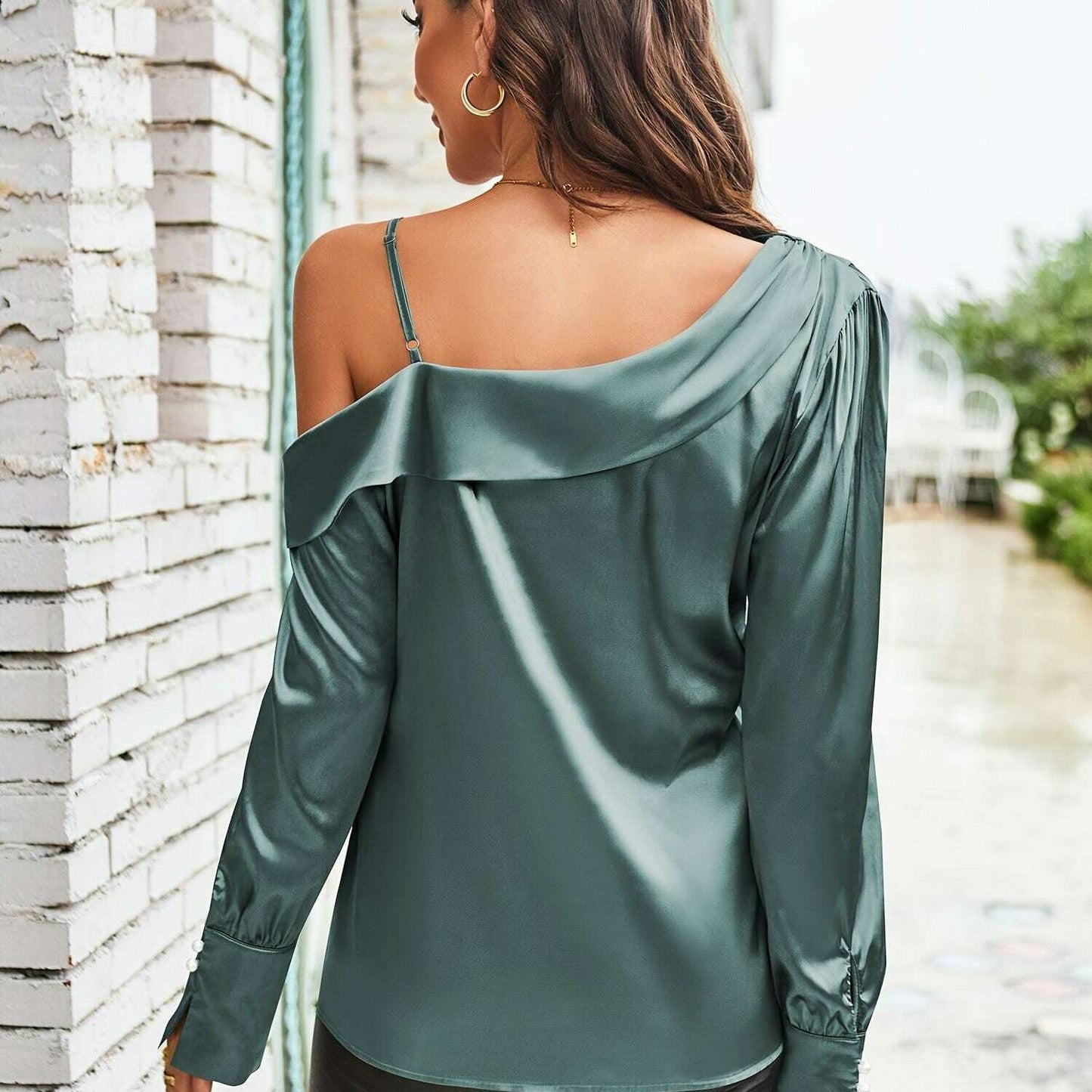 2024 Off-Shoulder Satin Silk Long-Sleeve Blouse for Women