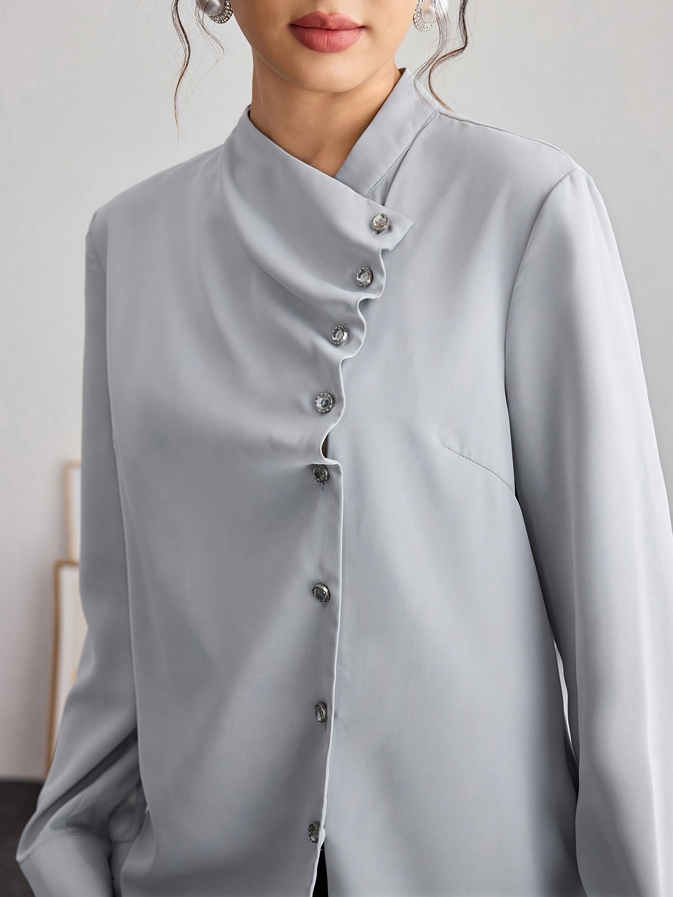 Women's Elegant French-Inspired Lace-Up Blouse with Cross Neckline & Pleated Detailing - Thick Non-Pilling Long Sleeve Shirt, Machine Washable Solid Color Top for Spring/Fall Office & Casual Wear, Lace Long Sleeve Top, Profes