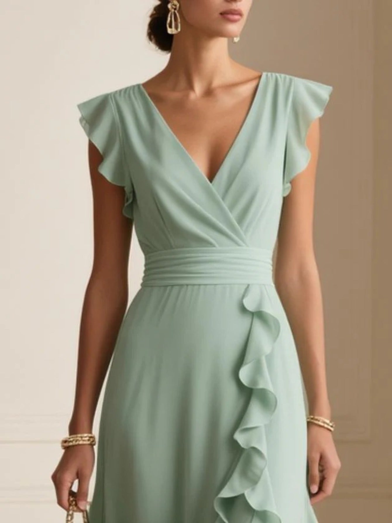 Women'S Elegant V-Neck Formal & Casual Dress - Flattering Fit Long Evening Gown, All-Season Party, Wedding, Office, Beach Outfit - Chic Formal Attire for Women, Dresses for Wedding Guest, Office Wear, Flowy Fabric, Comfortabl