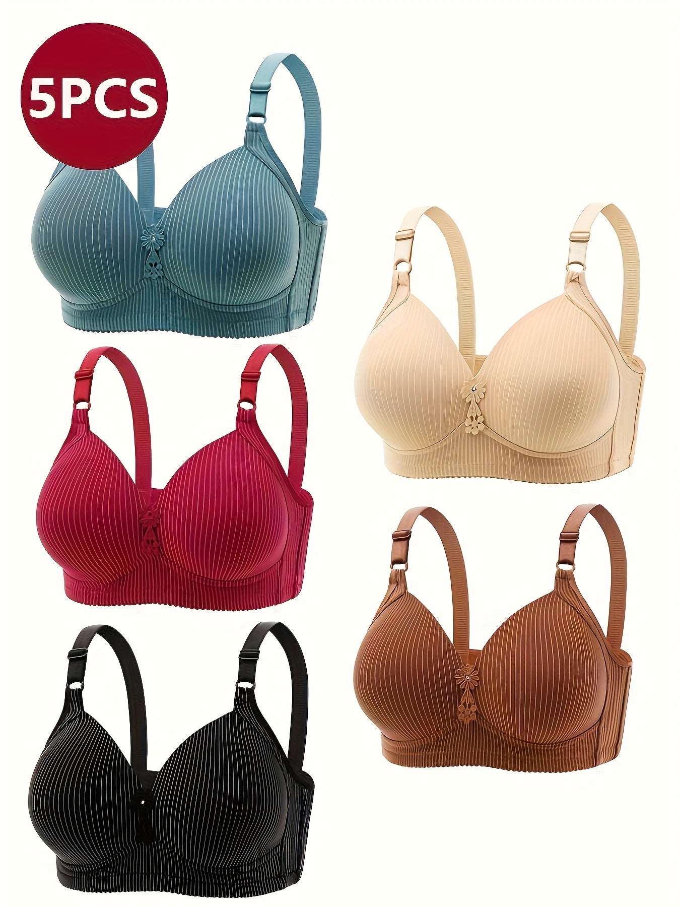 5pcs Seamless Push-Up Bras for Women Comfortable Breathable Bras, Plus Size Bra, Maternity Bra for Women, Adjustable Maternity Bras, Nursing Bras Plus Size, Front Button Bra, Nursing Support, Comfortable Lingerie, Elegant Lin