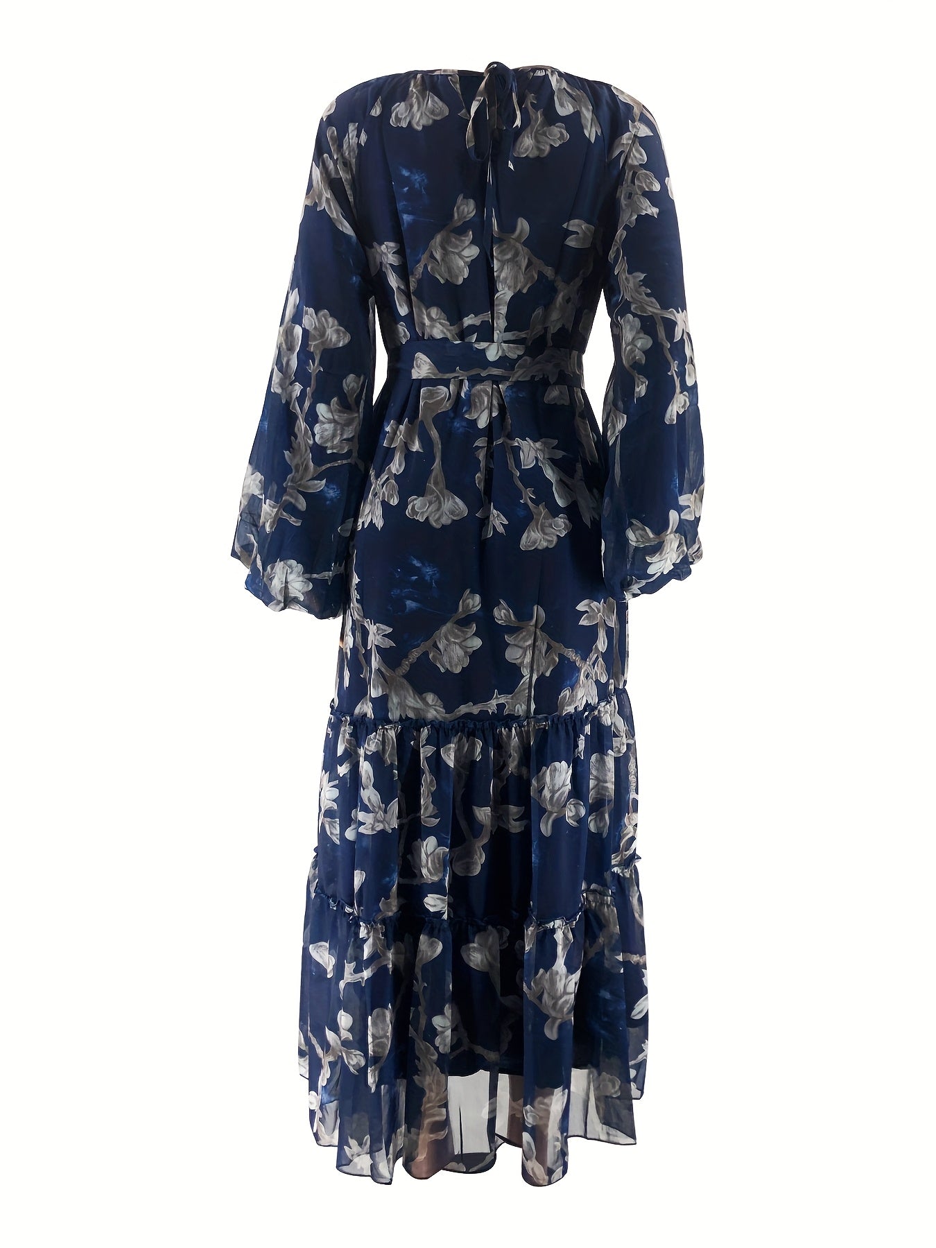 Women'S Elegant Black Floral Print Maxi Dress with Belt - Perfect for All Seasons, All-Season Dress | Floral Print Dress | Ruffled Hemline, Dress