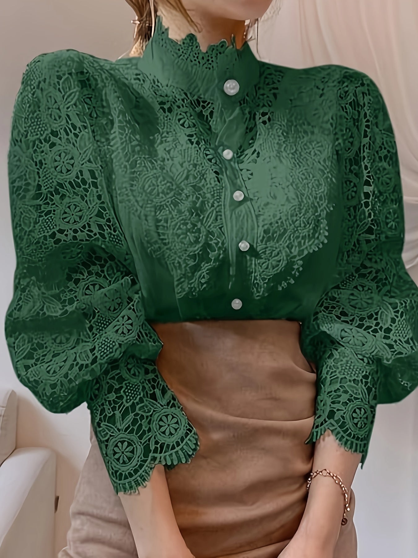 French Loose Chic Buttons, Heavy Lace, Cut-Out Floral Panels