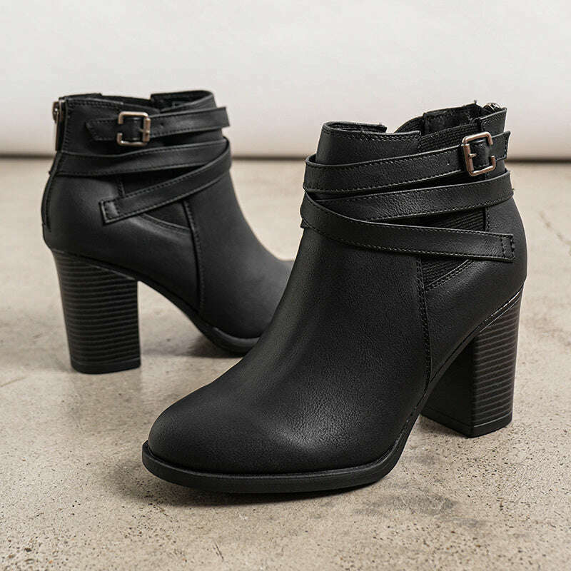 Women's Chunky High Heel Ankle Boots Close Toe Fall Heeled Booties Shoes, Autumn Winter Boots, fit spring, summer, autumn and winter