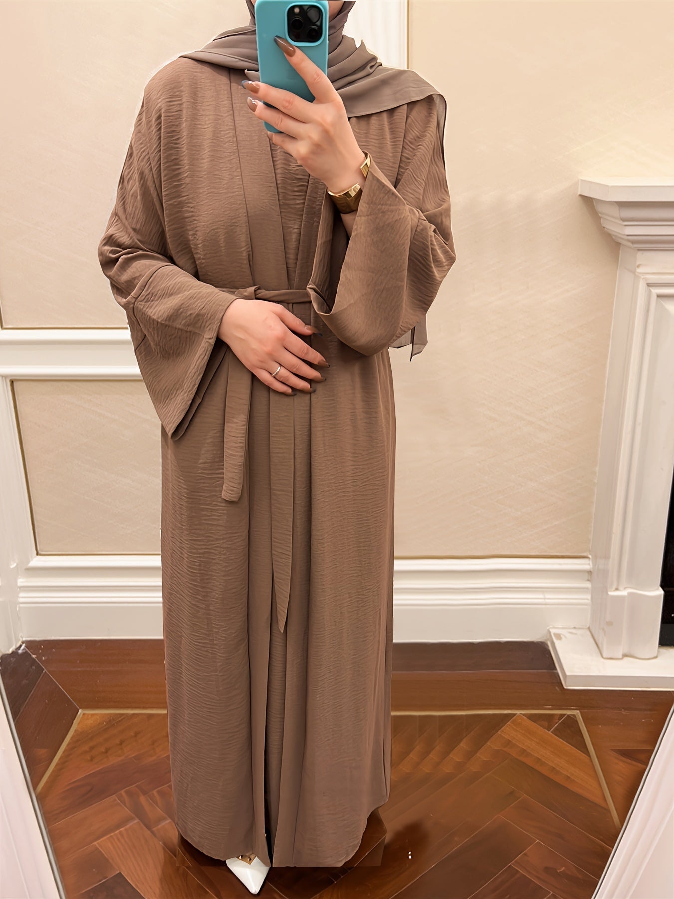 Muslim Lady 2pcs Abaya Set Eid Abaya Inner+open Abaya With Pocket