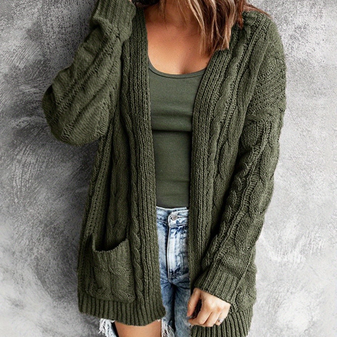 Women'S Elegant Cable Cardigan - Open Front Sweater with Side Pockets, Soft Sweater for Fall/Winter, Office, Party, Everyday Outfits - Women'S Sweater, Ladies Sweaters, Fall Wardrobe, Classic Knitwear, Cozy Material, Versatil