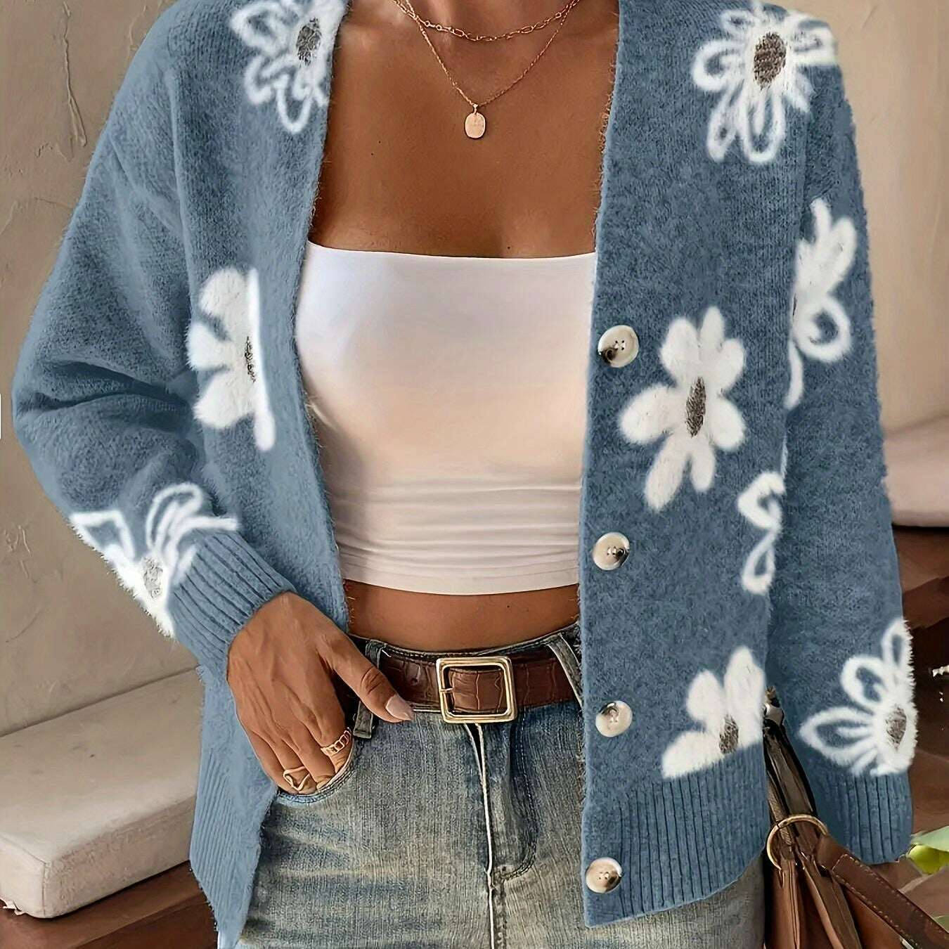 Floral Knit Cardigan for Women - Autumn & Winter Collection
