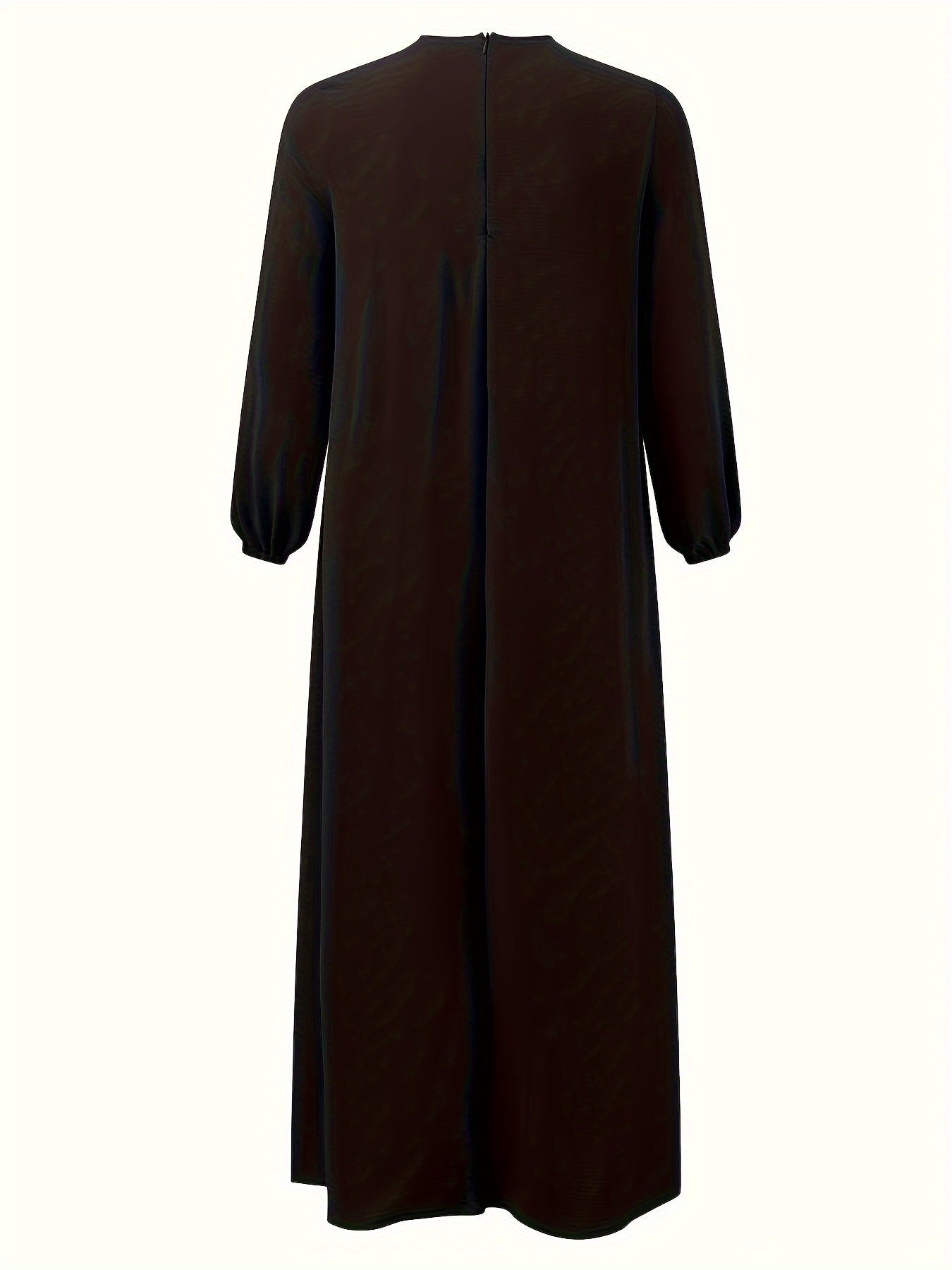 Color Block Long Sleeve Maxi Dress With Tie Front, Elegant Muslim Crew Neck Modest Loose Dress, Women's Clothing