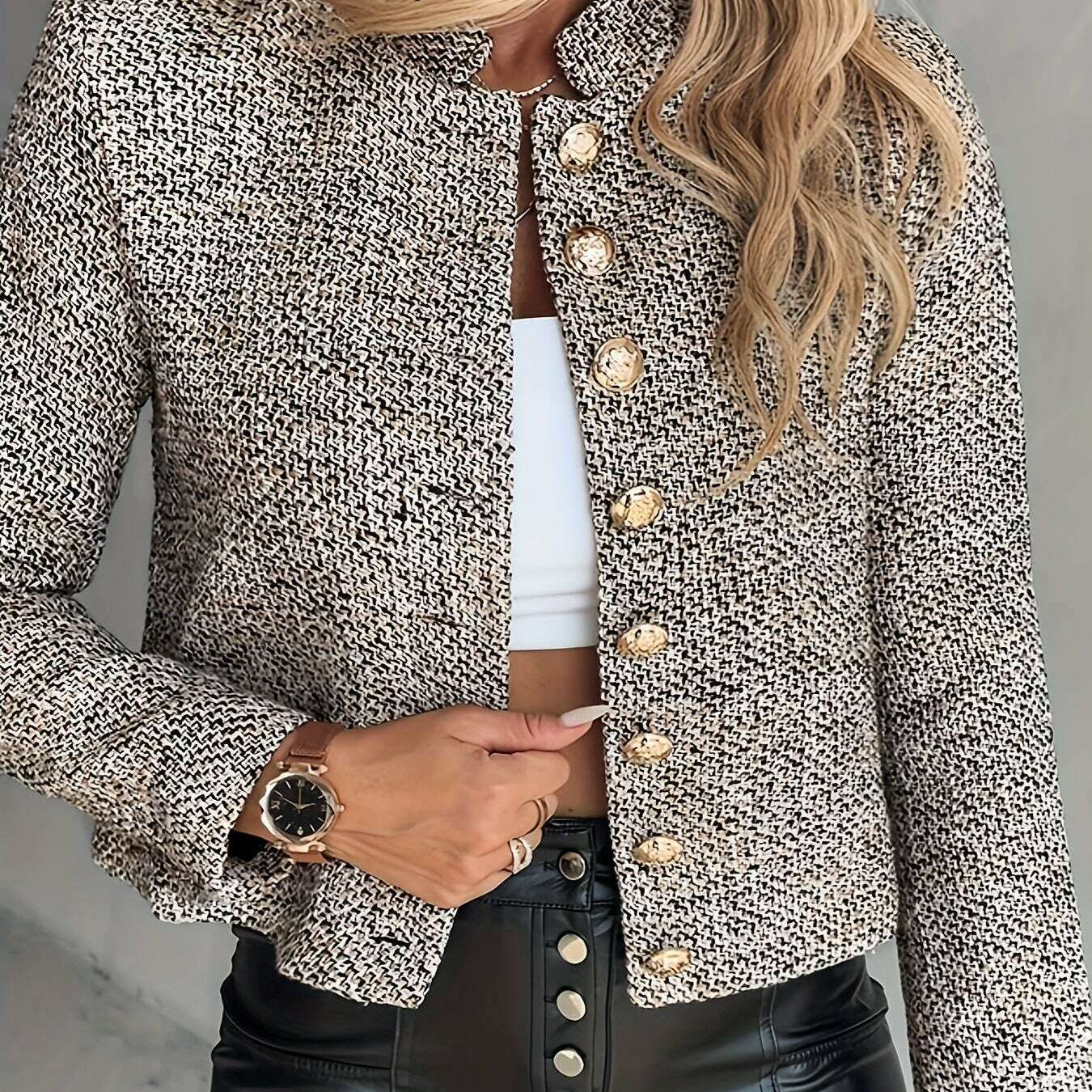 Elegant Women's Plaid Long Sleeve Button-Up Jacket