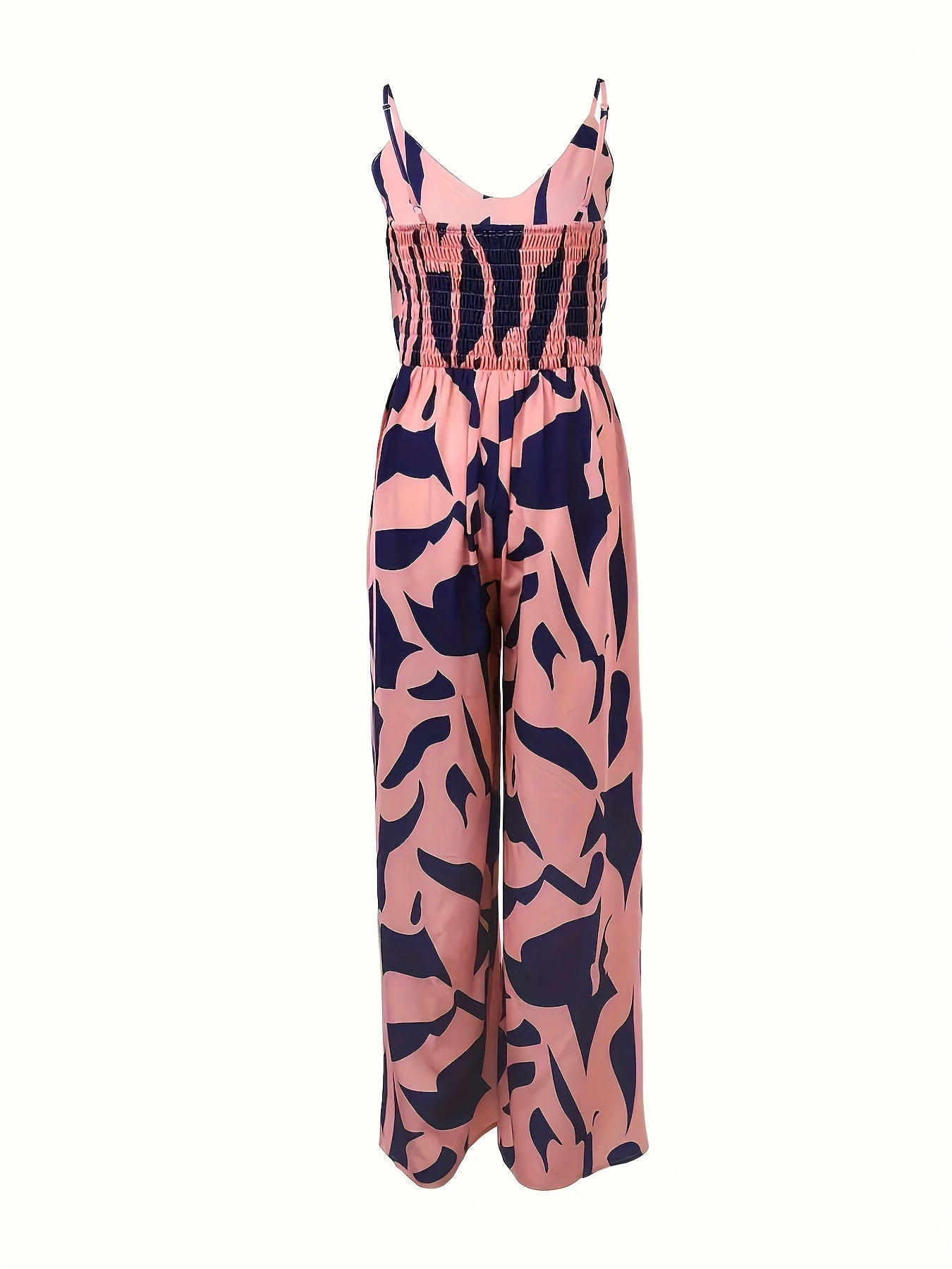 Women's Elegant Off-Shoulder High Waist Wide Leg Jumpsuit - Geometric Print Sleeveless Casual Outfit, Machine Washable Non-Stretch Fabric with Ruching Detail for All-Season Wear, Ladies Rompers And Jumpsuits, Smooth Texture F