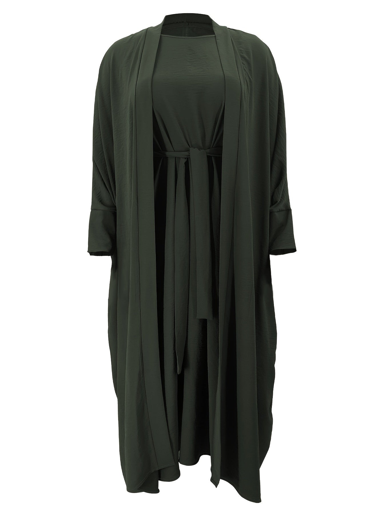 Women's Middle Eastern Muslim Solid Color Dress + Robe Jacket Two Piece Set